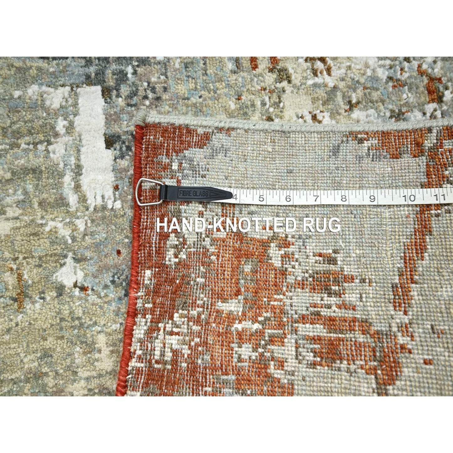 2'7"X12'6" Gray-Beige Abstract Design 100% Wool Hand Knotted Runner Rug
