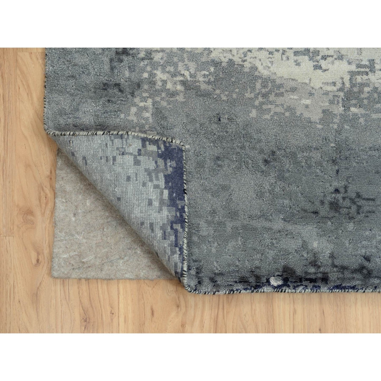 10'X10' Black Abstract Design Wool And Silk Hand Knotted Square Rug
