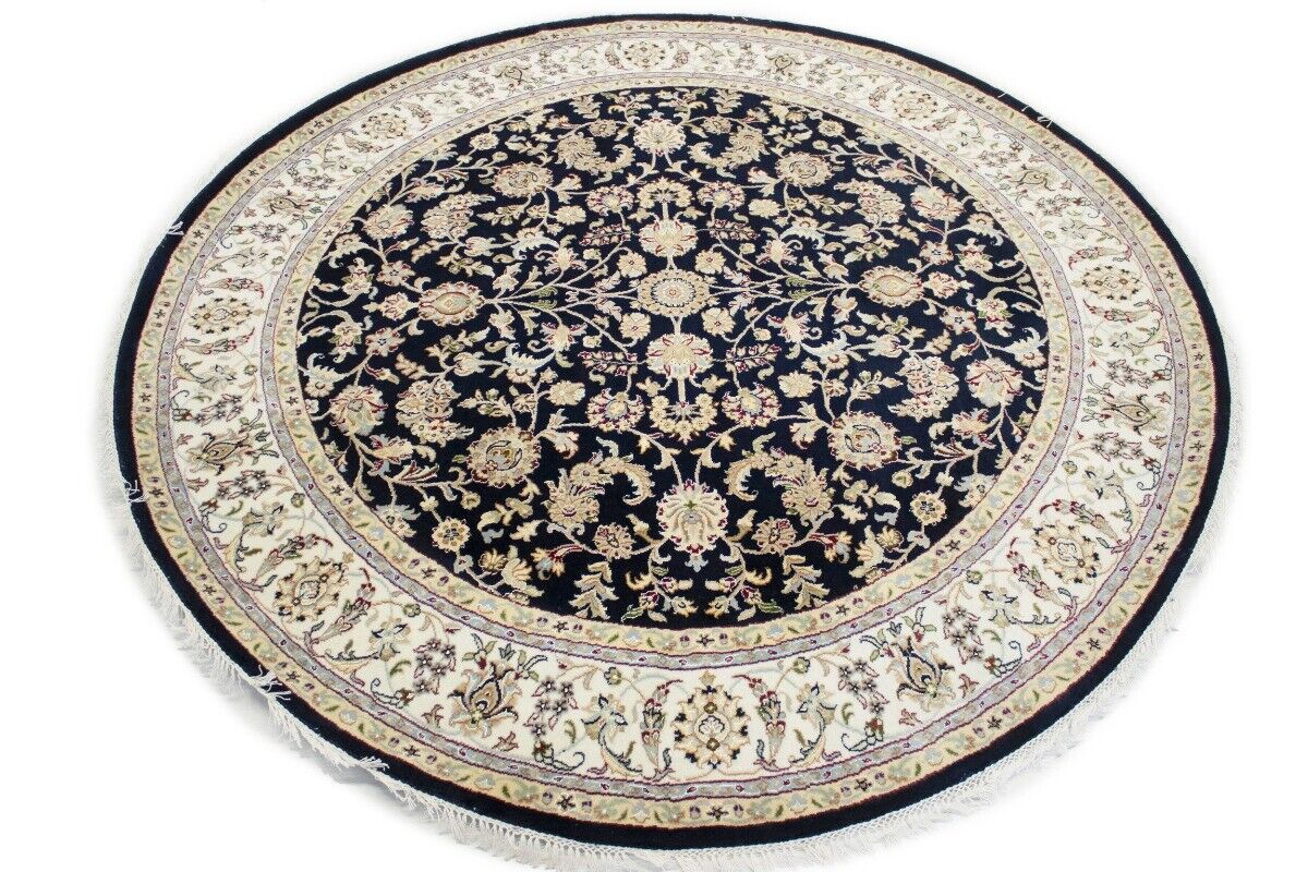 Handmade Indo-Nain Dark Navy Floral Design Round