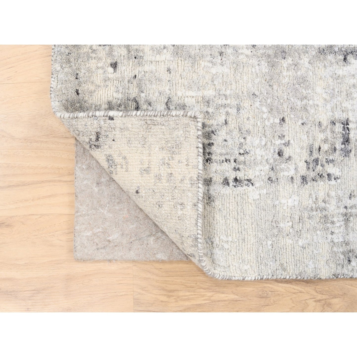 2'6"X8'1" Undyed Natural Wool Modern Cut And Loop Pile Beige Runner Rug