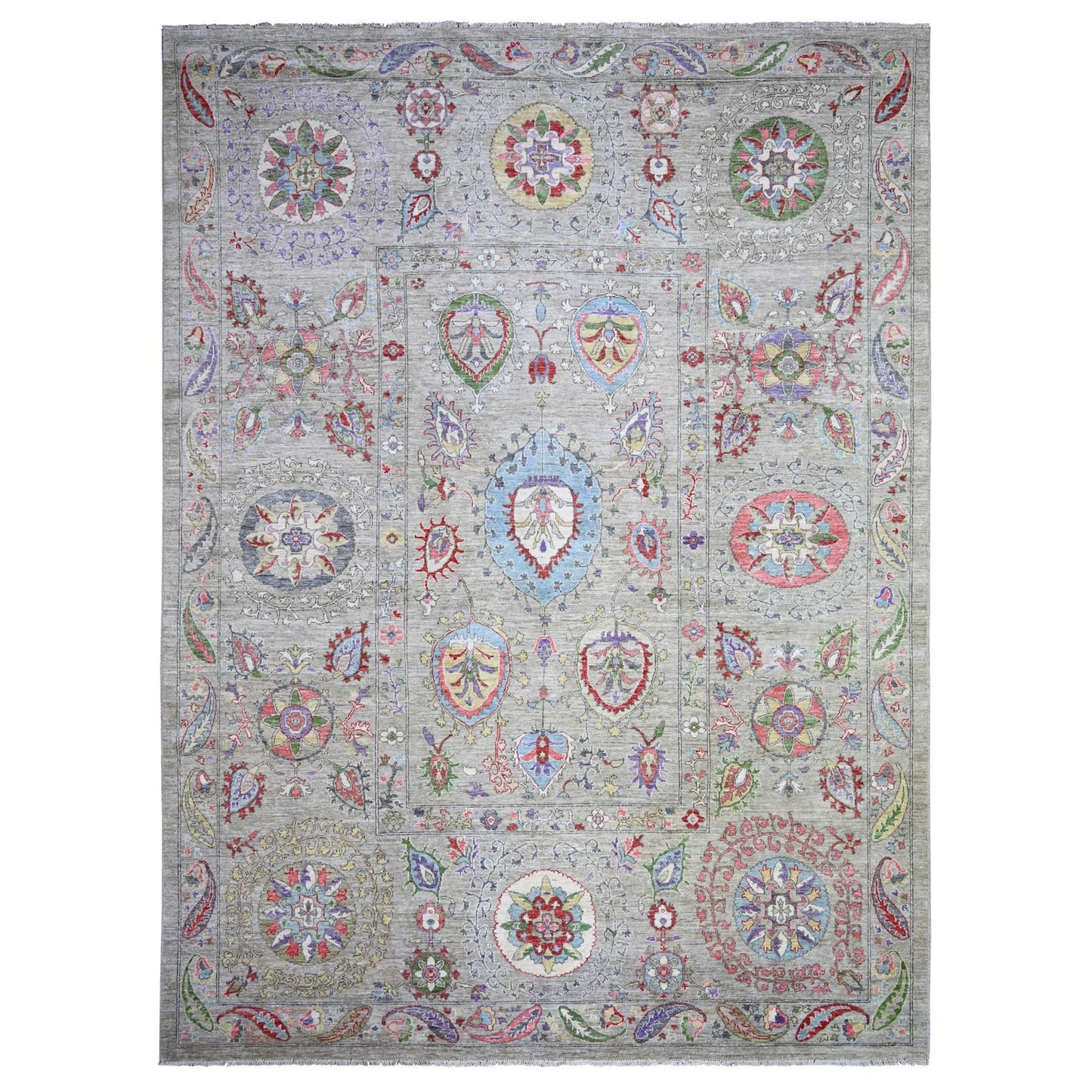9'X12'2" Light Beige Soft Wool Hand Knotted Fine Peshawar Rug