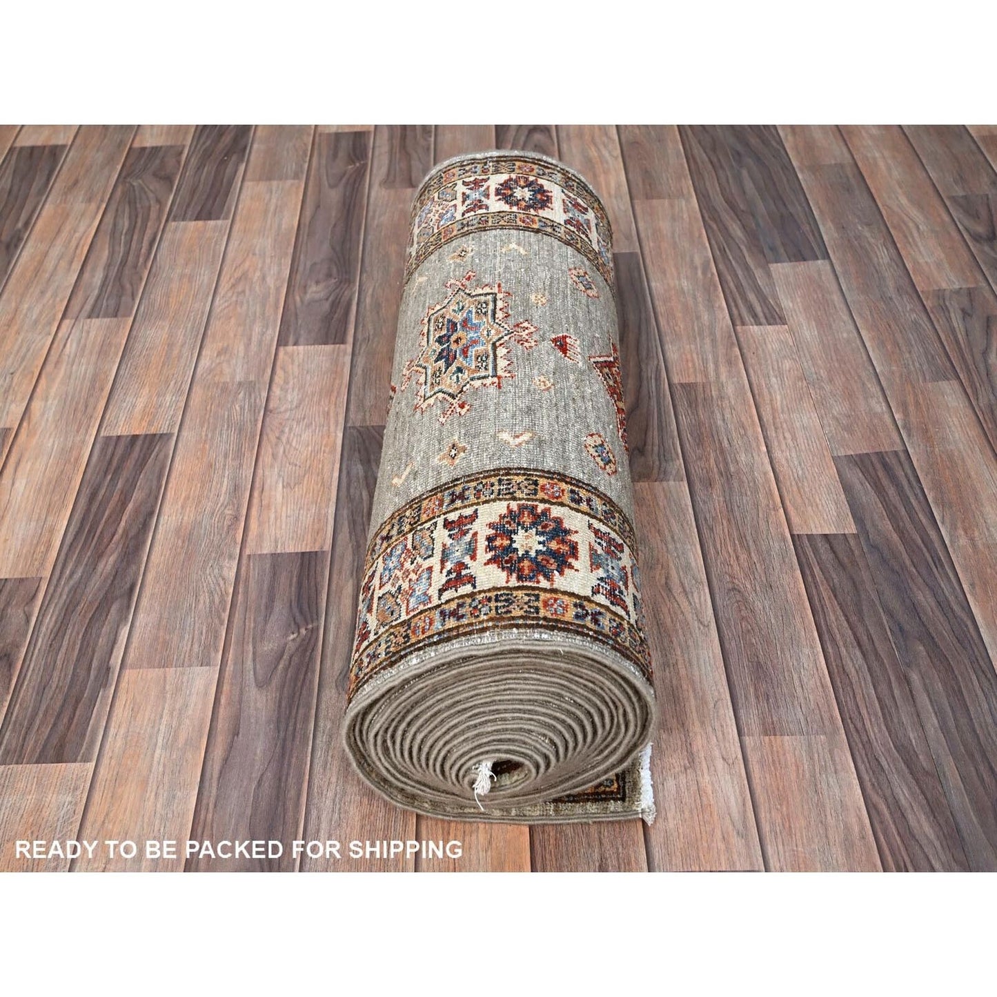 2'8"X22'6" Moon Gray Super Kazak Hand Knotted Wool Oriental Xl Runner Rug