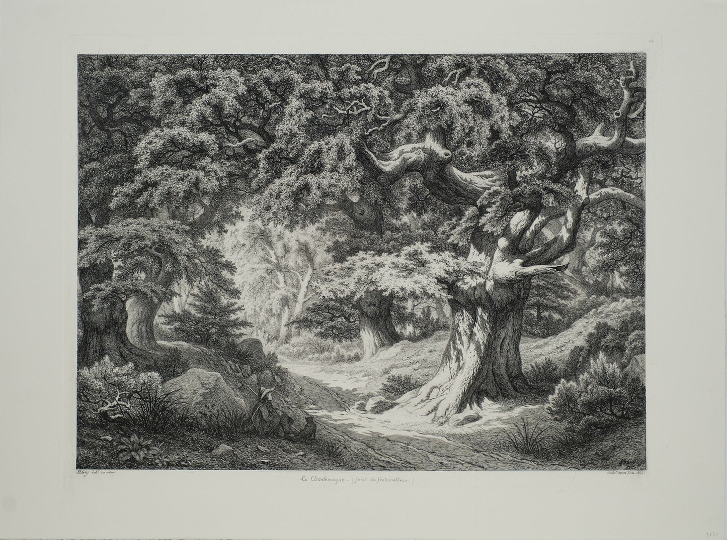 Eugene Blery Le Charlemagne (Foret De Fontainblue) " Etching