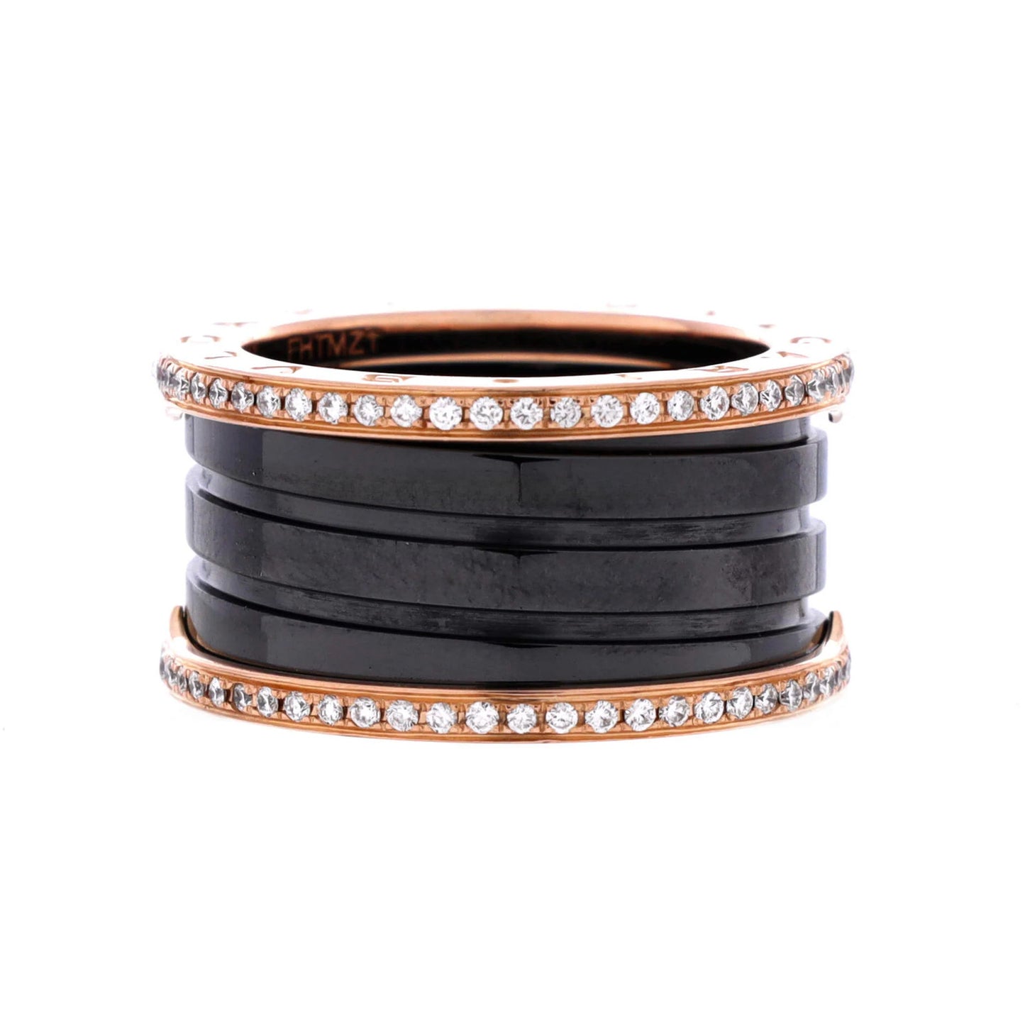 Bvlgari B.Zero1 Three Band Ring 18K Rose Gold And Ceramic With Diamonds