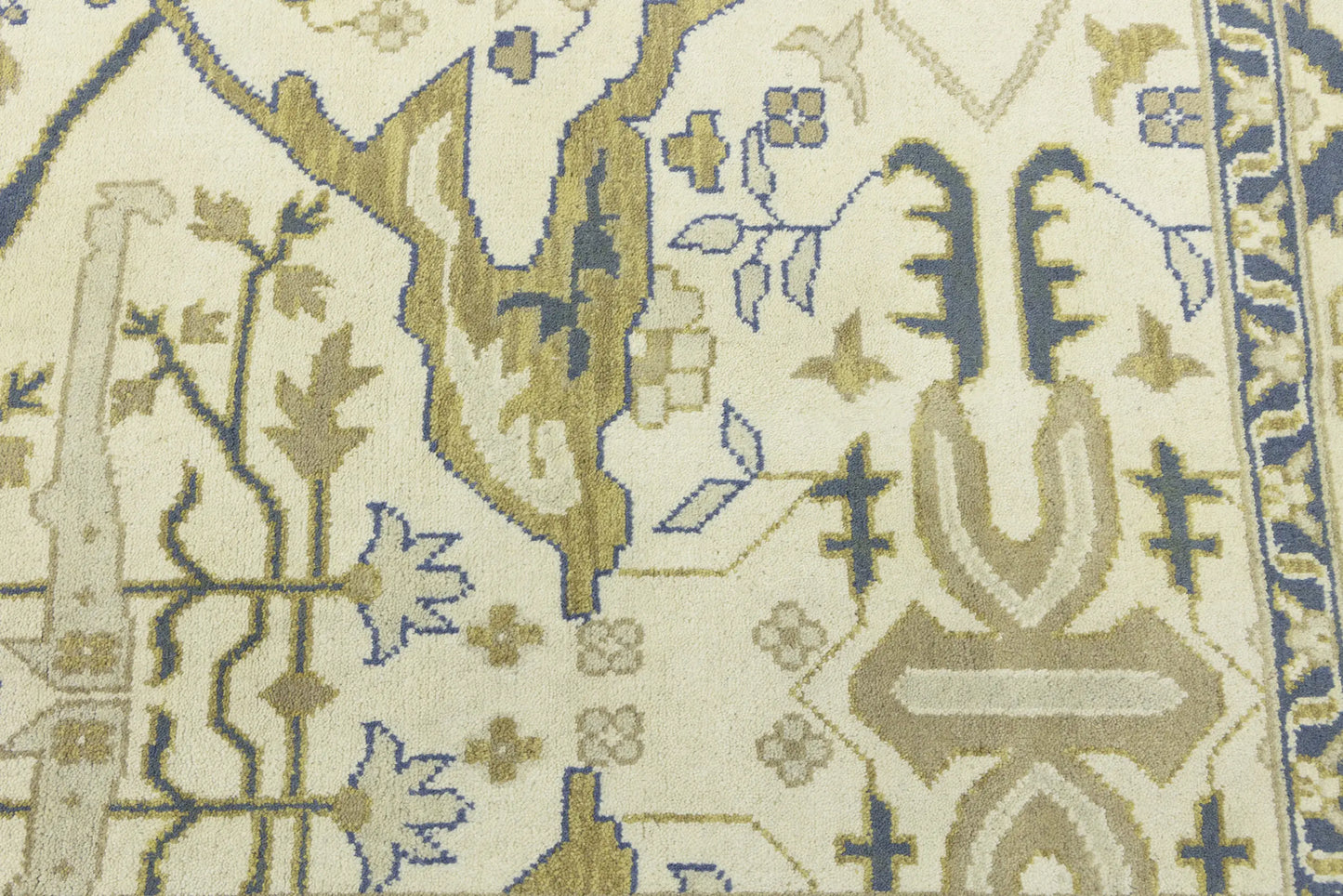 Handmade Oushak Oriental Rug Wool Carpet Floral