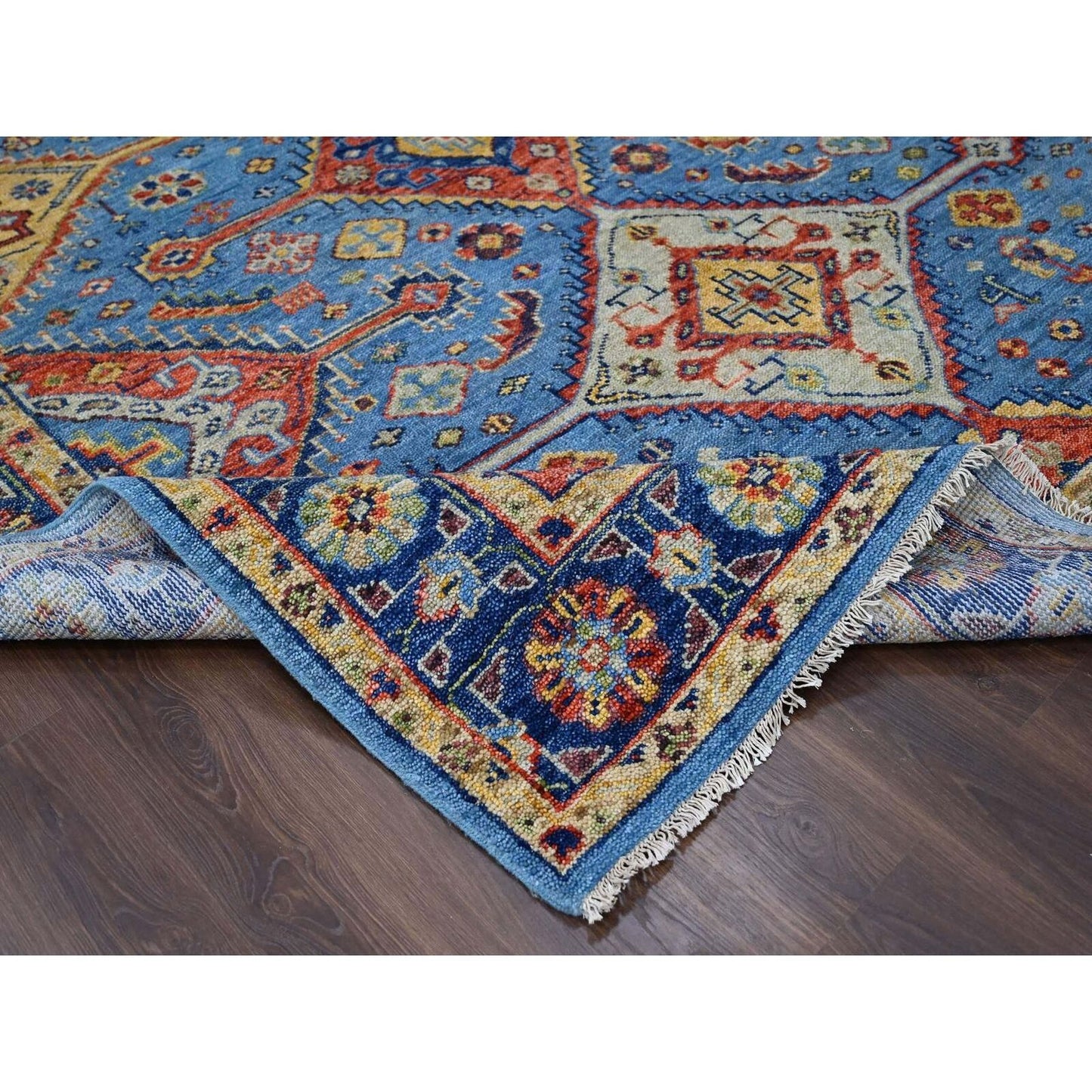 8'10"X11'10" Light Blue Hand Knotted Sheeraz Design Pure Wool Rug