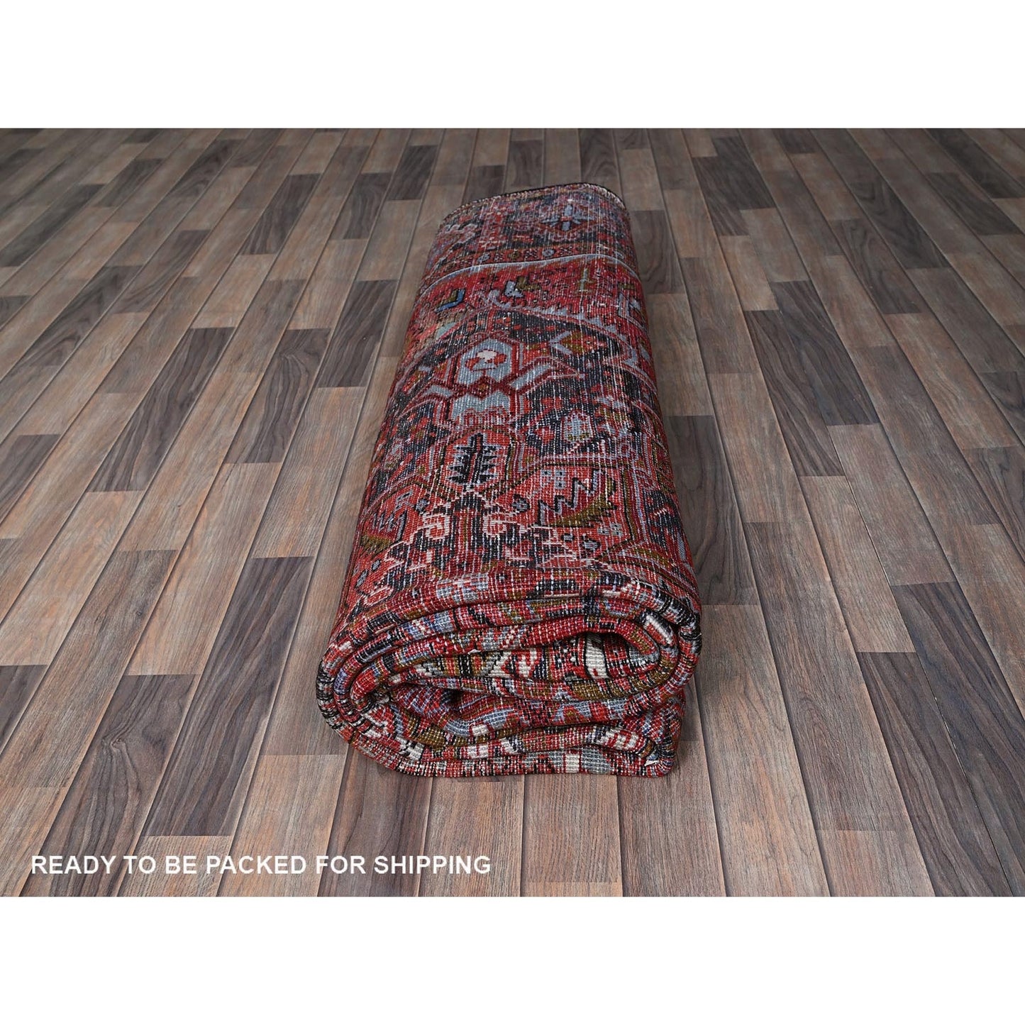 8'4"X11'4" Red Vintage Zoroastrian Heris Sheared Low Hand Knotted Wool Rug