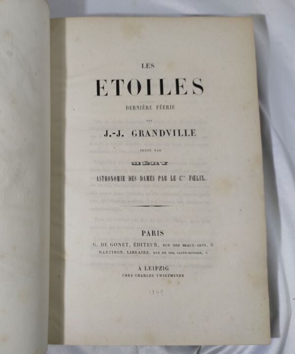 1849 J.J. Grandville Les Toiles 1St Edition Rare Hand-Colored Plates Leather