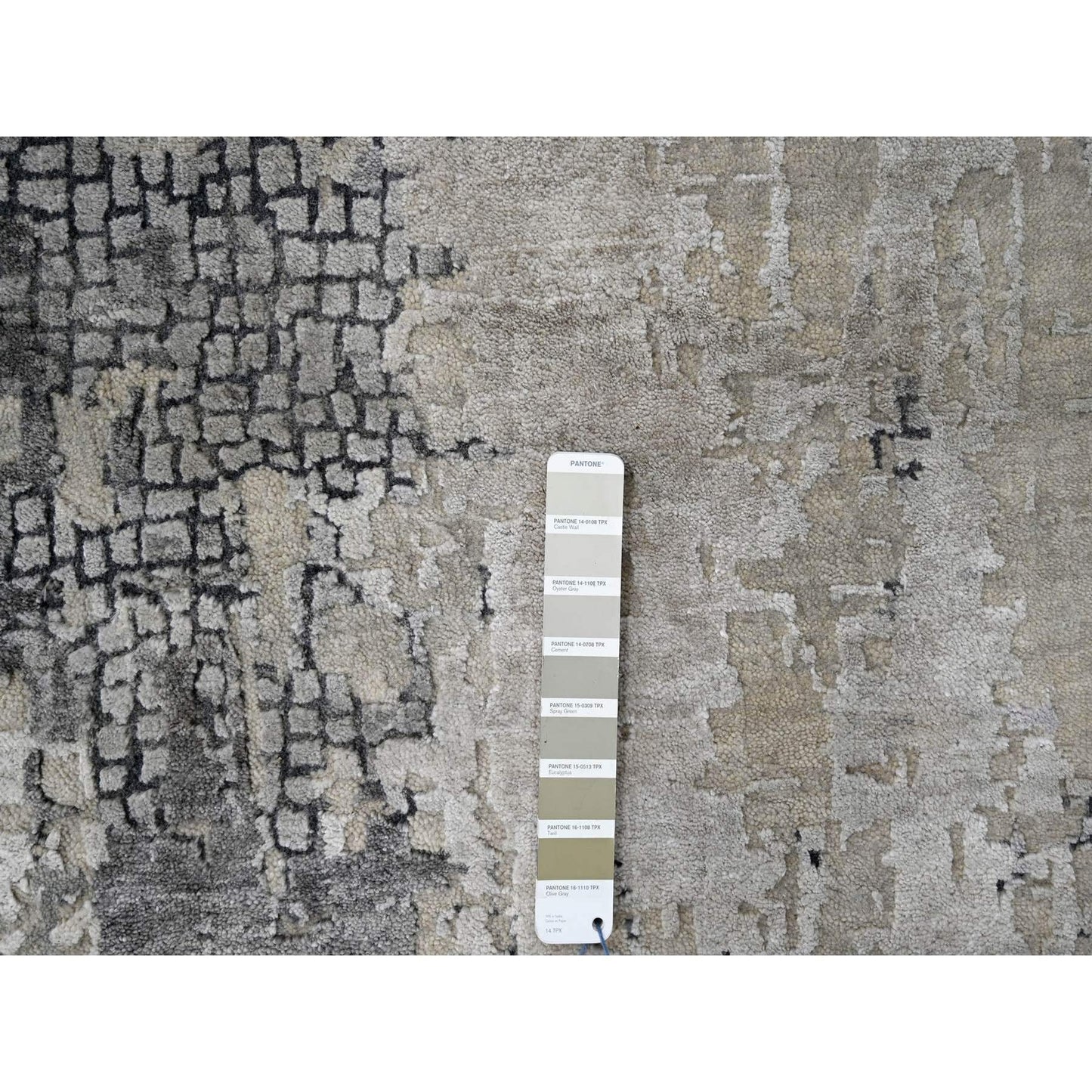 12'X12' Gray Abstract Design Wool And Silk Hand Knotted Square Rug