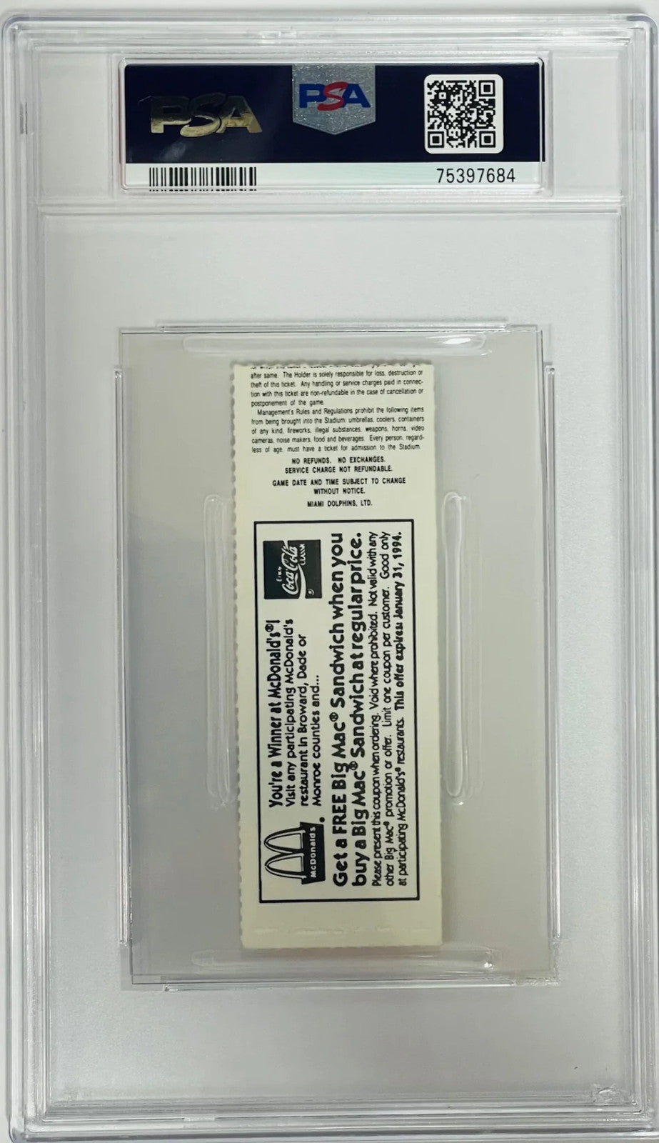 Dan Marino Signed Sept 12 1993 Ticket Stub Vs Jets Psa Authentic Auto 10