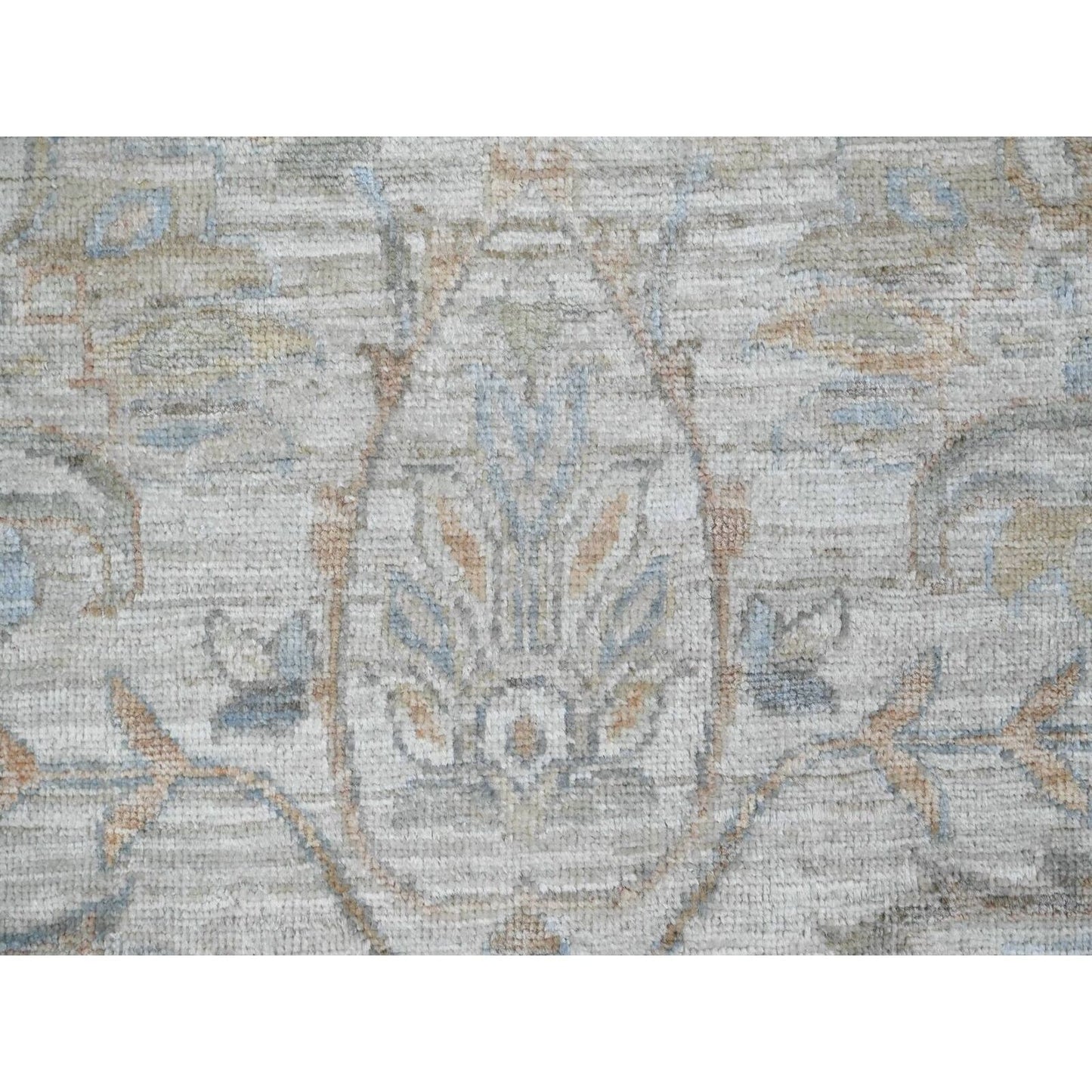 8'2"X10' White Afghan Peshawar Heris All Over Motif Hand Knotted Wool Rug