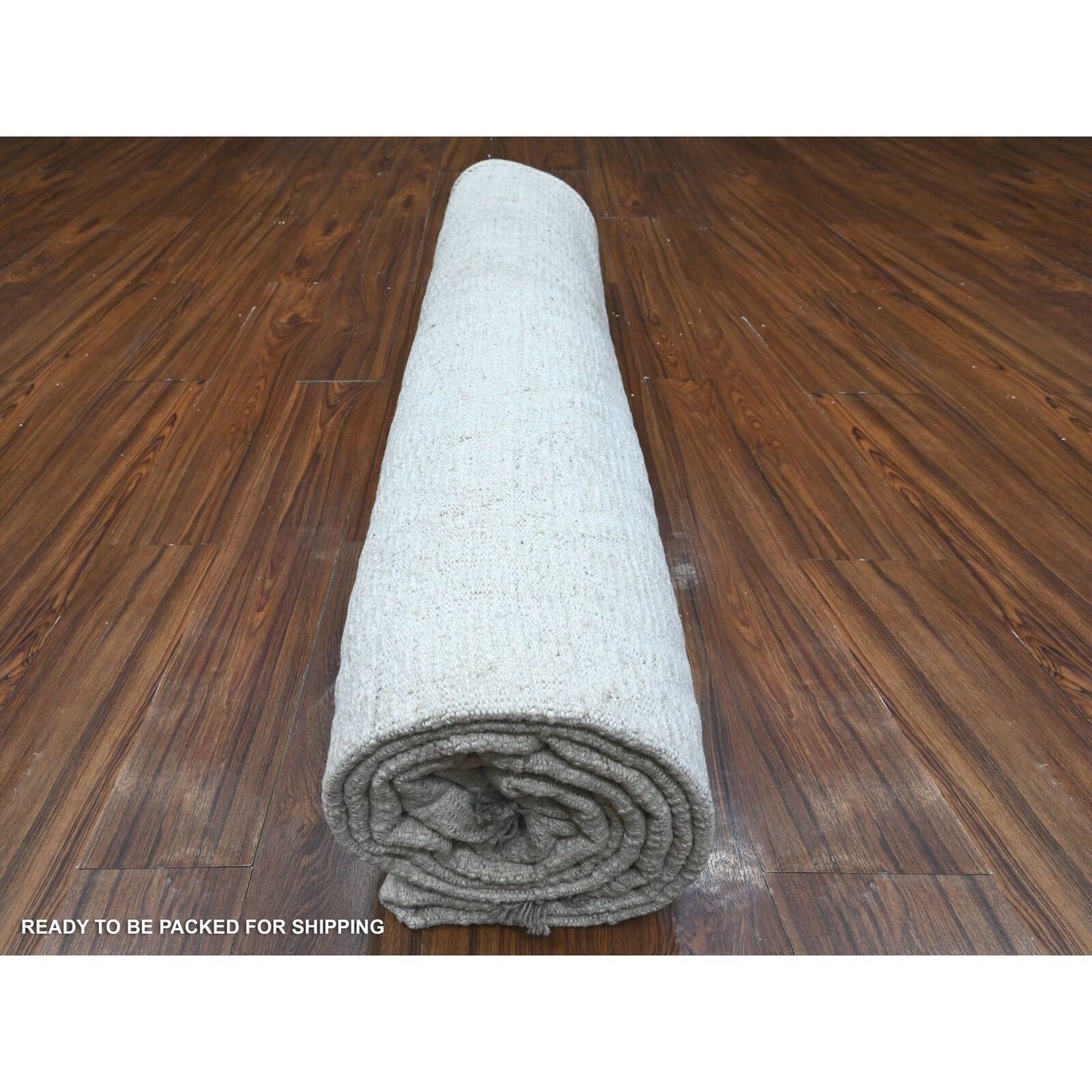 9'1"X12'1" Ivory Hand Knotted Wool Moroccan Diamond Repetitive Design Rug