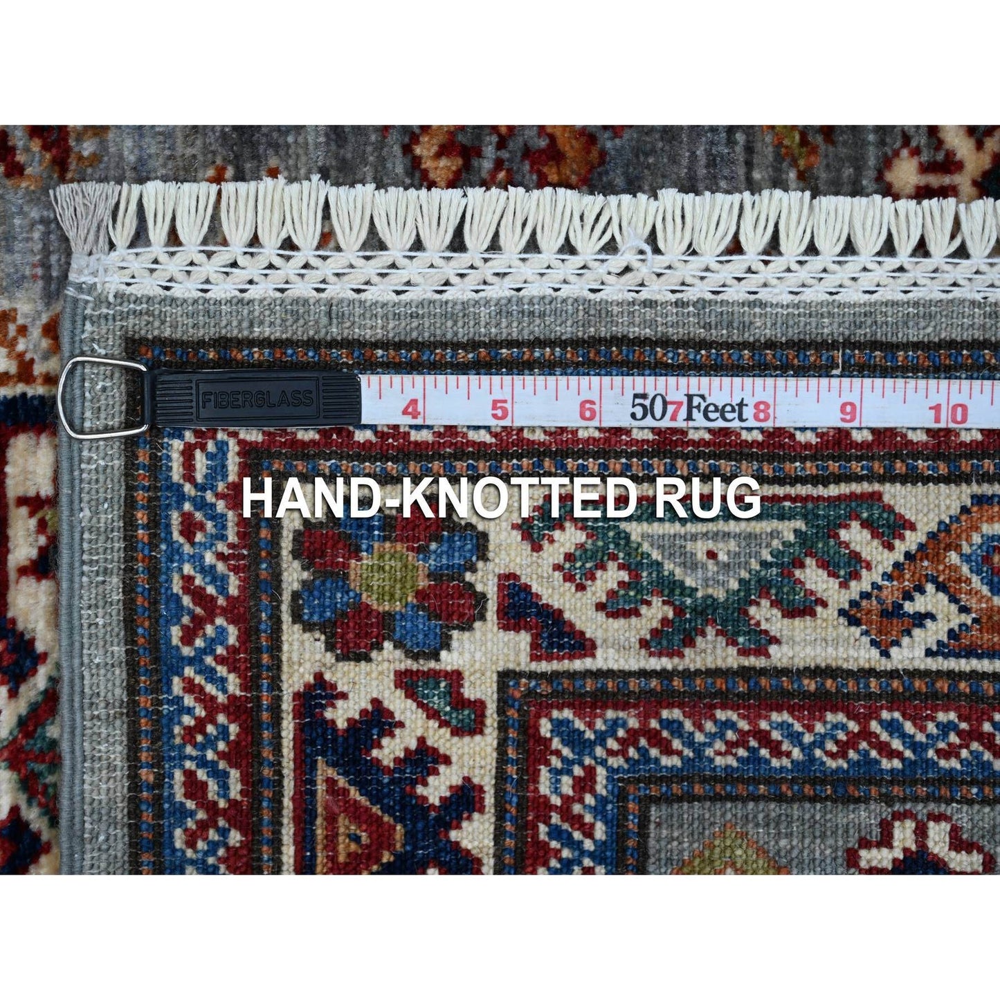 2'5"X6'10" Gray Hand Knotted Super Kazak Medallions Wool Oriental Rug