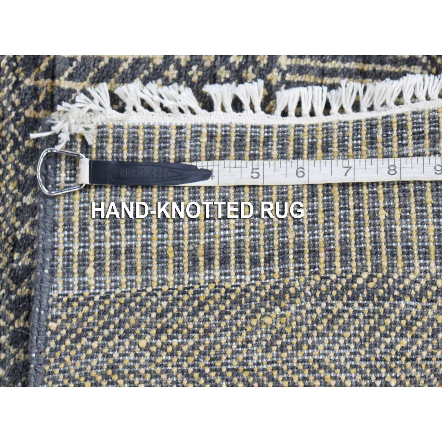 2'8"X10' Black Hand Knotted Wool And Silk Modern Grass Design Runner Rug