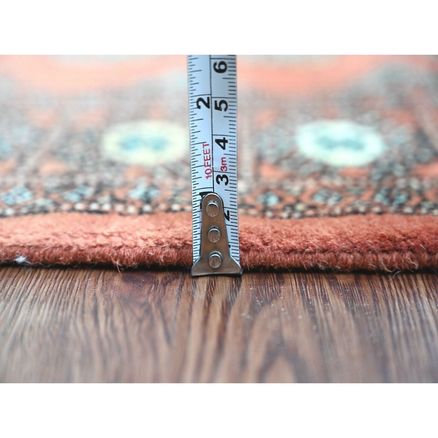 2'6"X19'7" Red Hand Knotted Mori Bokara Geometric Design Wool Runner Rug