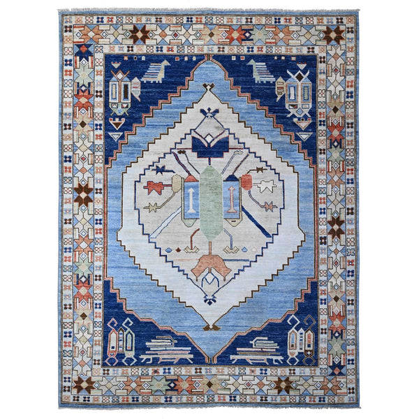 9'1"X11'4" Tufts Blue Anatolian Village Inspired Wool Hand Knotted Rug