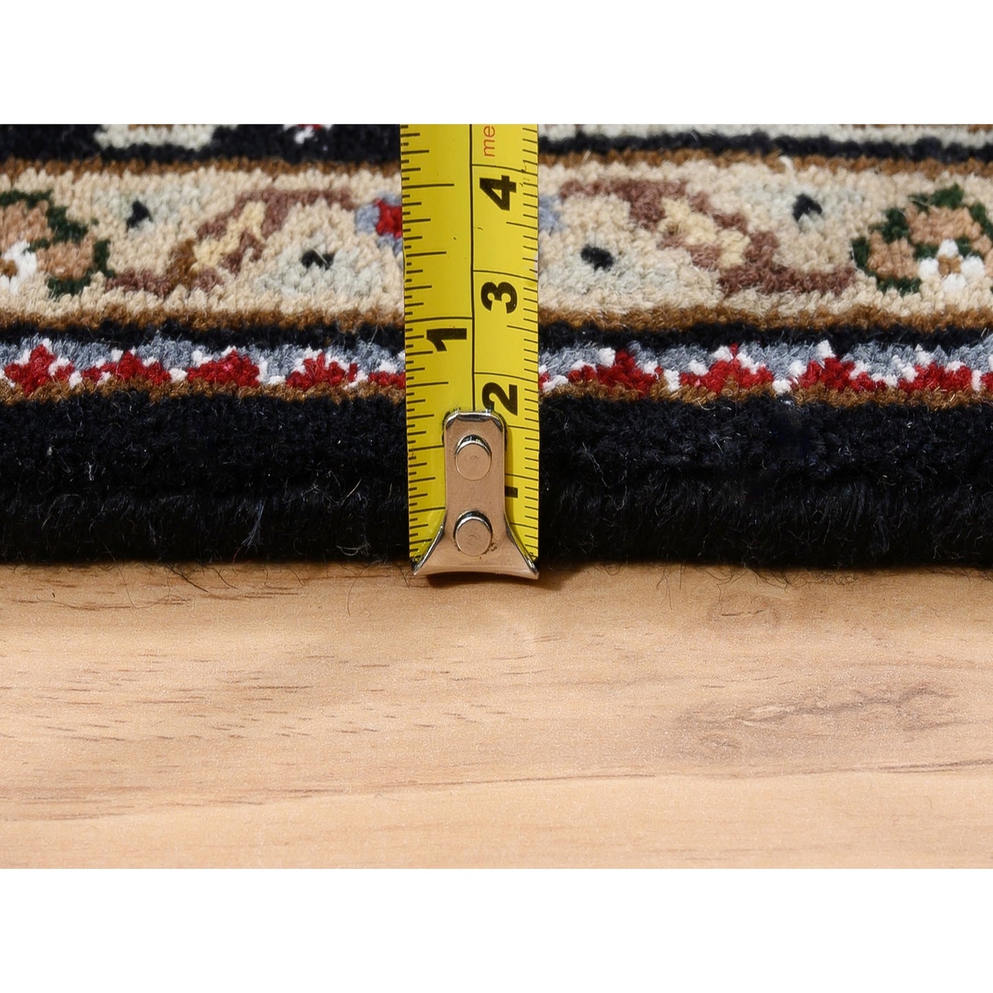 4'2"X20' Hand Knotted Wool And Silk Black Tebraz Mahi Wide Xl Runner Rug