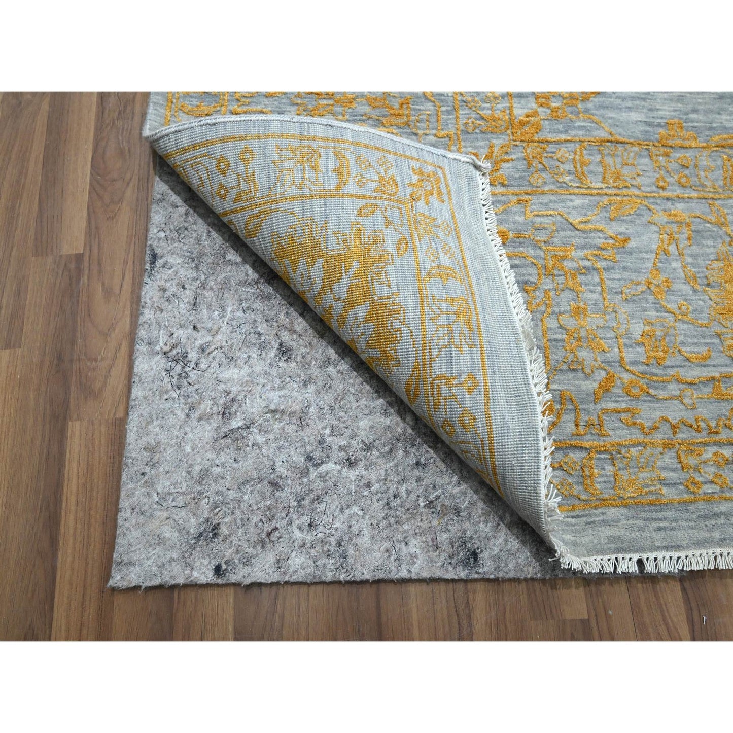10'X14' Gold Zoroastrian Influence Design Hand Knotted Wool & Silk Rug