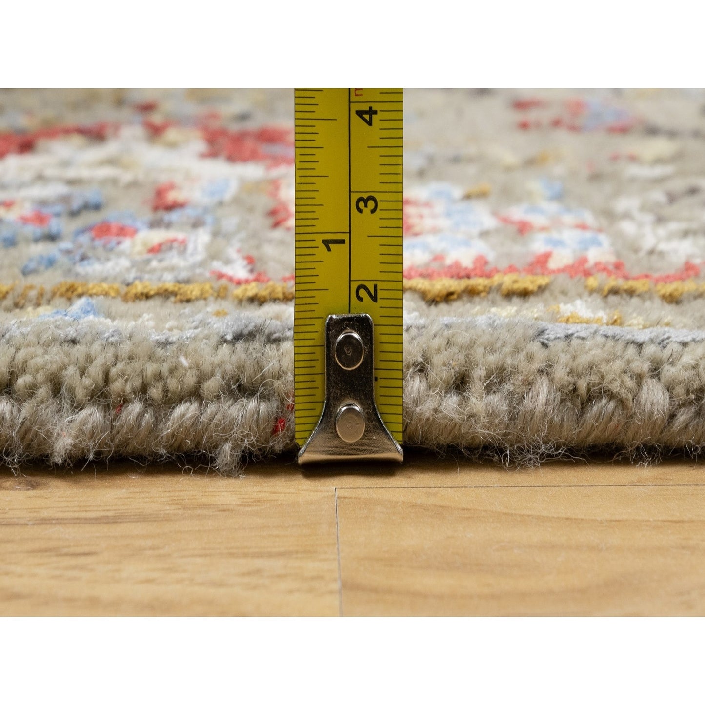 2'7"X26' Beige The Sunset Rosettes Wool And Silk Hand Knotted Runner Rug