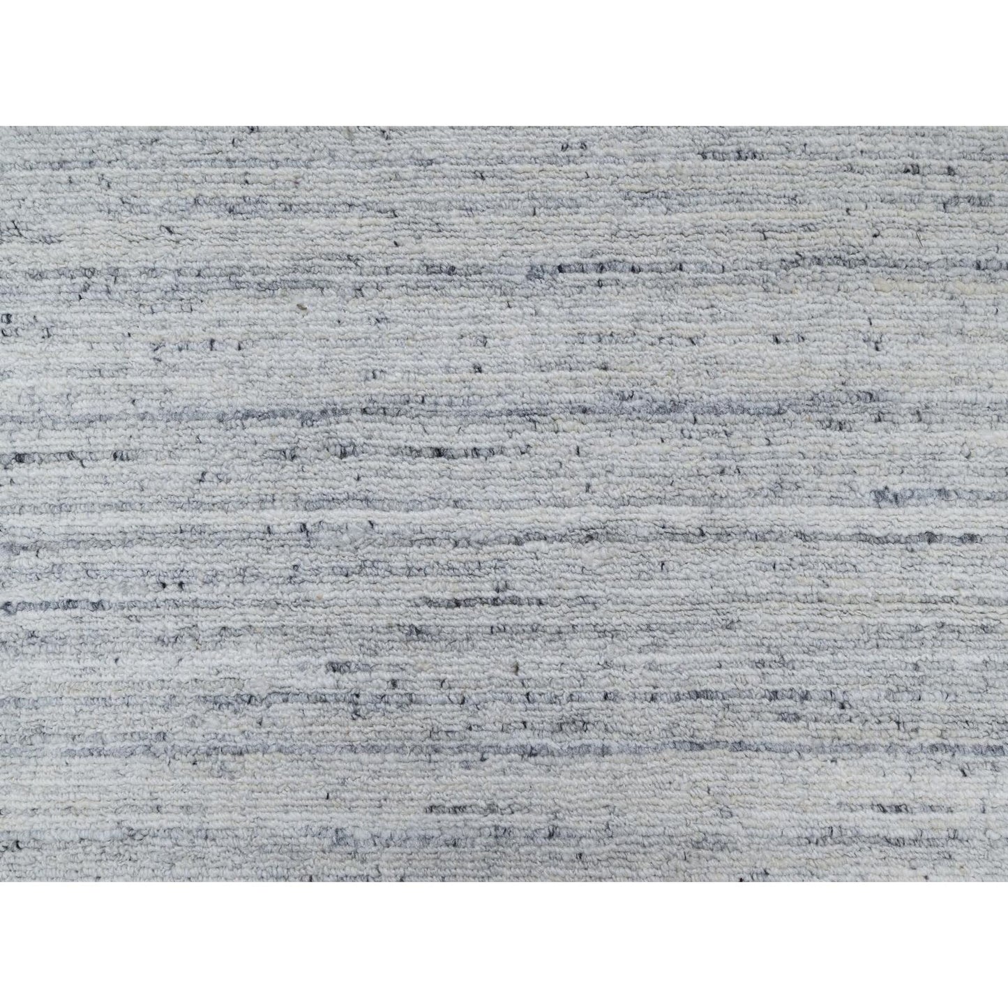 2'7"X8' Cloud Gray Modern Striae Design Pure Wool Hand Loomed Runner Rug