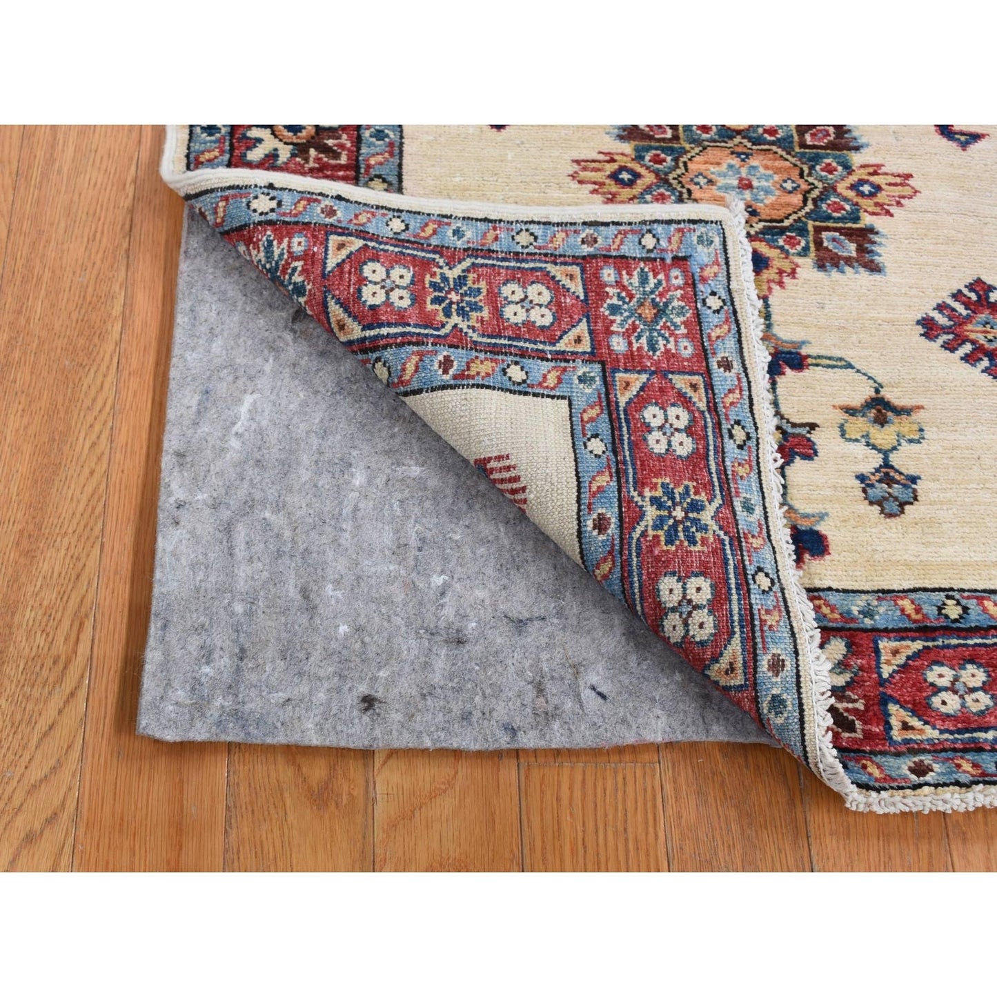 2'9"X8'7" Bone White Afghan Super Kazak Hand Knotted Pure Wool Runner Rug