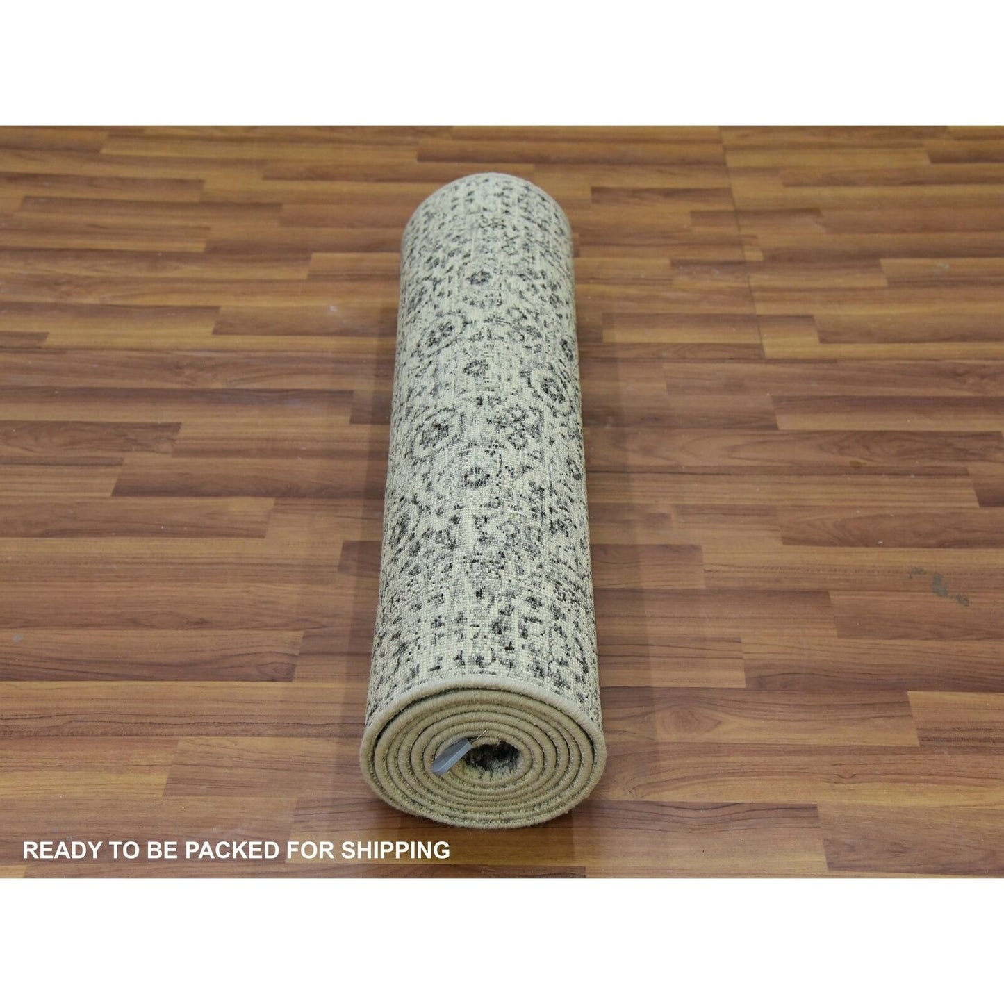 2'8"X10' White Mamluk Dynasty Design Undyed Wool Hand Knotted Runner Rug