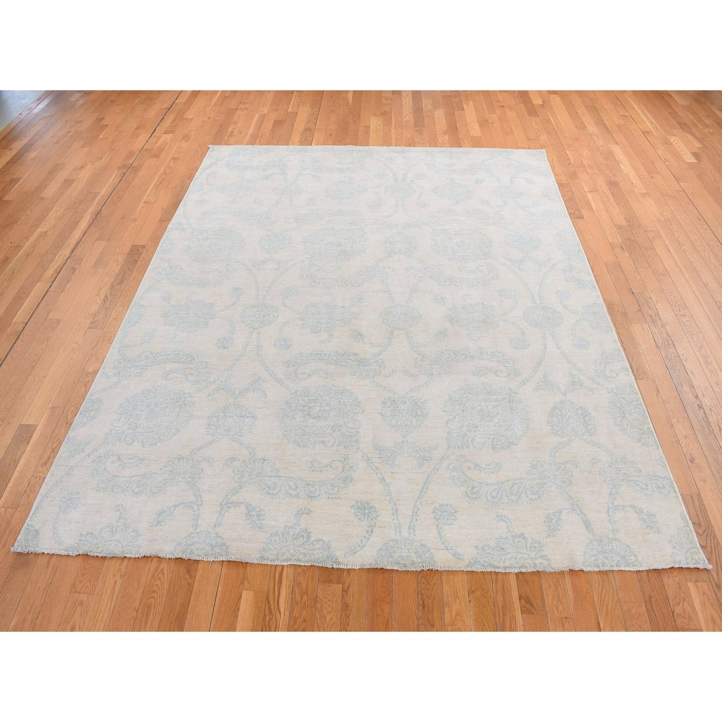 8'X10'1" White Tone On Tone Peshawar Design Pure Wool Hand Knotted Rug