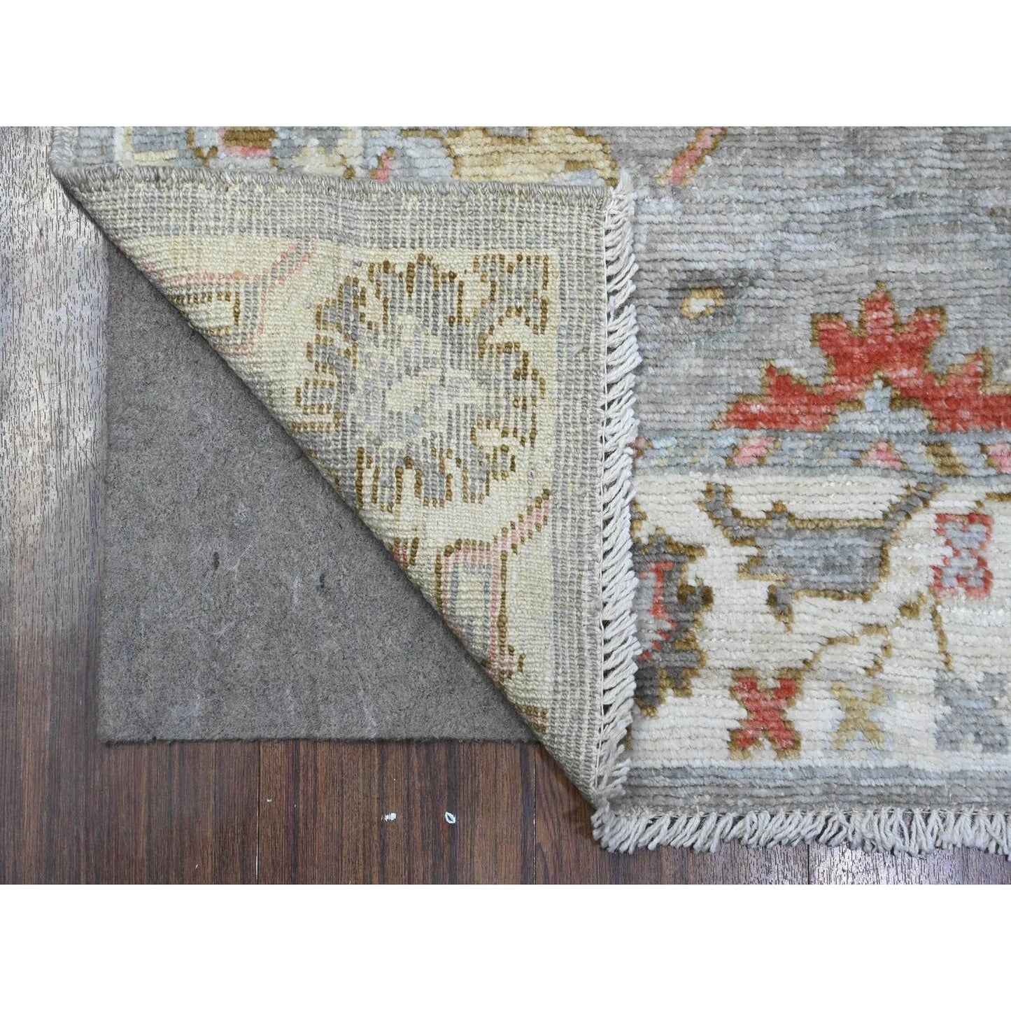 3'X8' Spanish Gray Hand Knotted Angora Oushak Afghan Runner Oriental Rug