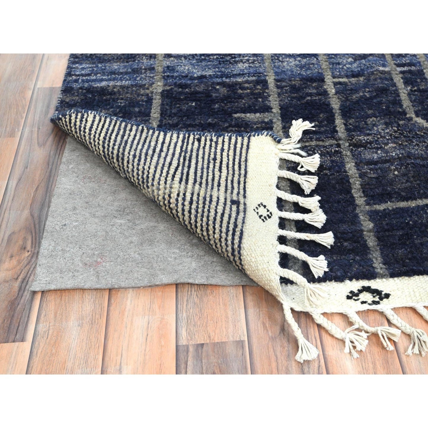 9'X12'5" Blue Hand Knotted Ben Ourain Moroccan Berber Soft Wool Rug