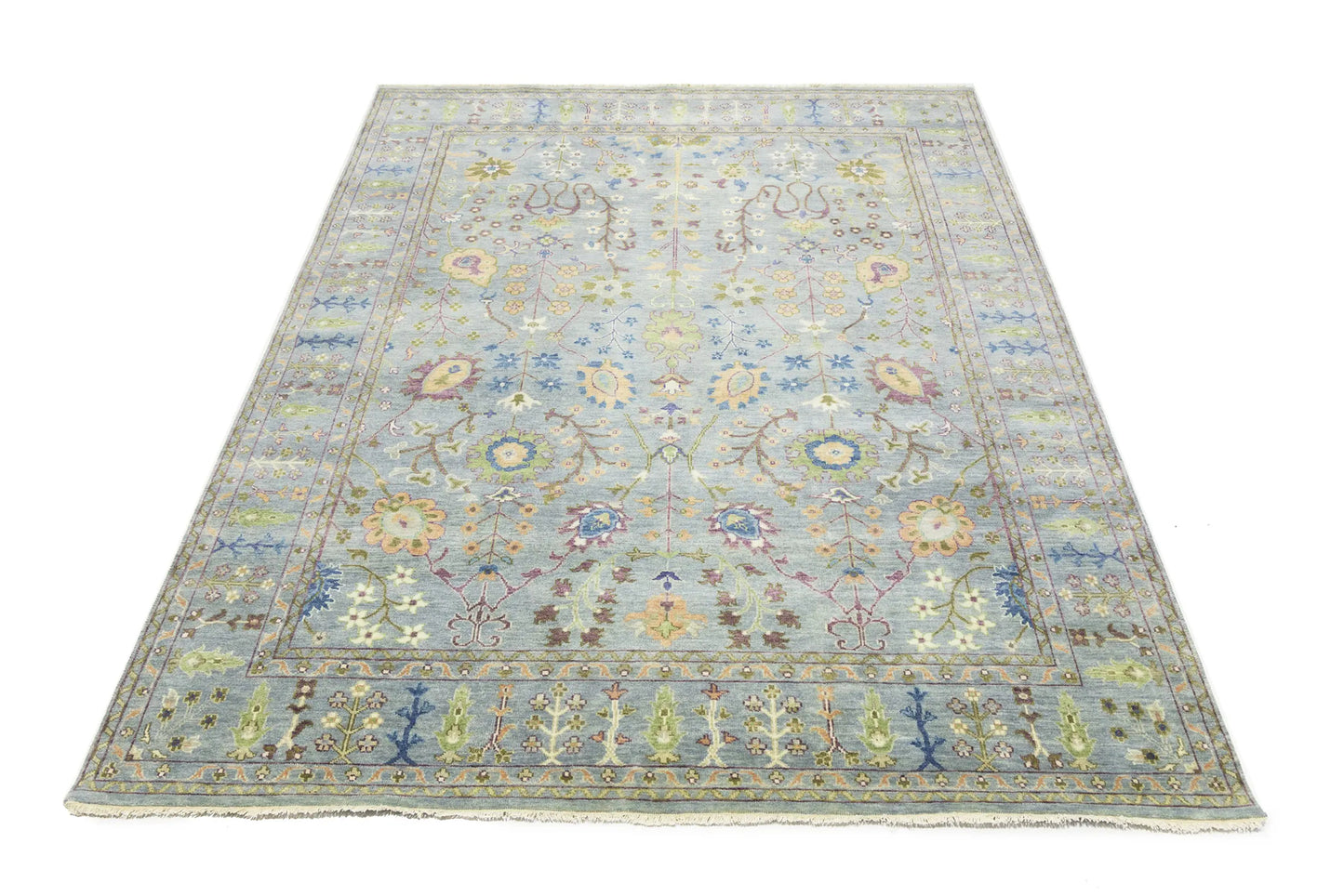 Hand-Knotted Gray Floral Chobi Oriental Rug