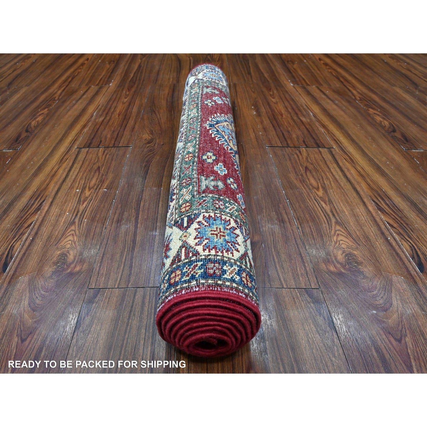 2'8"X7' Red Hand Knotted Super Kazak Geometric Wool Runner Oriental Rug