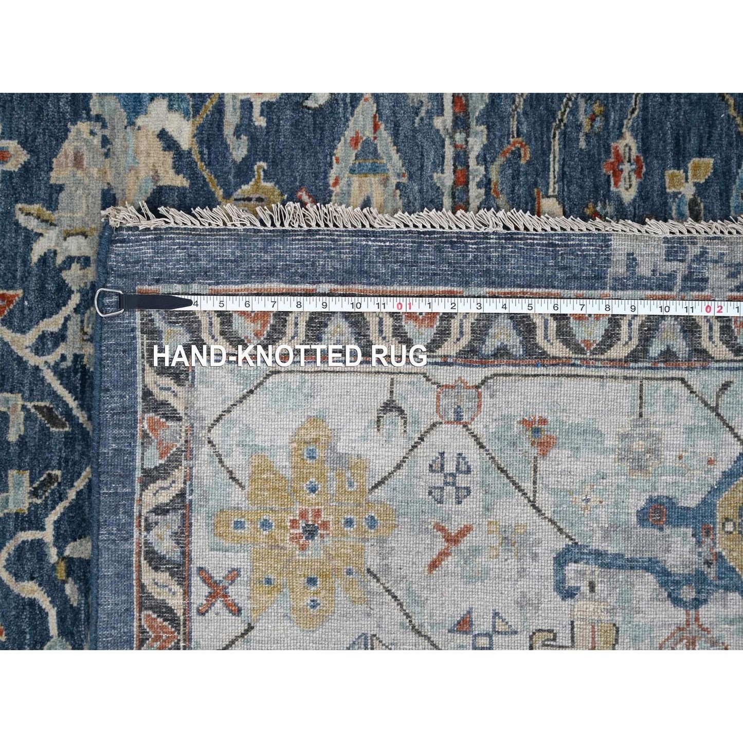 9'X11'10" Dress Blue Erased Heris Design Wool Hand Knotted Oriental Rug