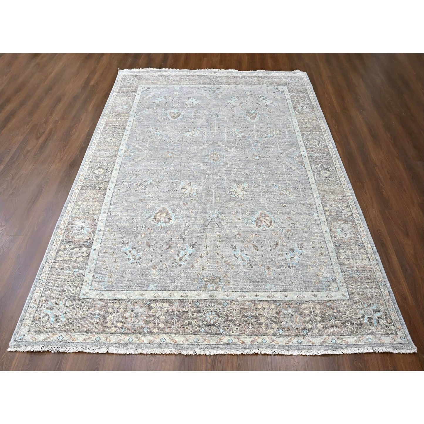 9'X12'1" Medium Gray Oushak Design Hand Knotted All Wool Oriental Rug