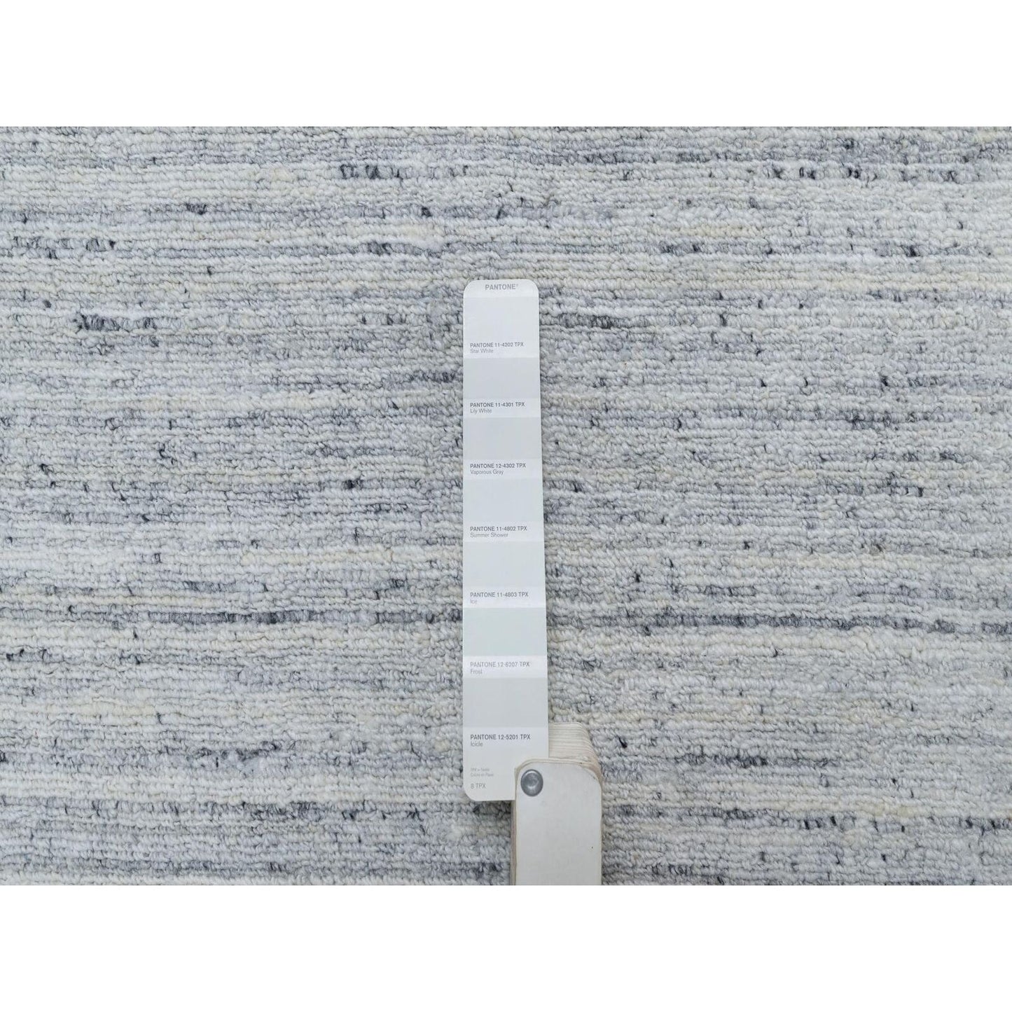 9'X12' Misty Gray Modern Striae Design,Natural Wool Hand Loomed Rug