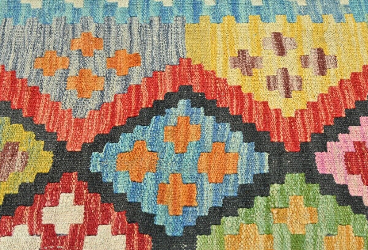 4X6 Ft Kilim Oriental Rug Multicolor Geometric