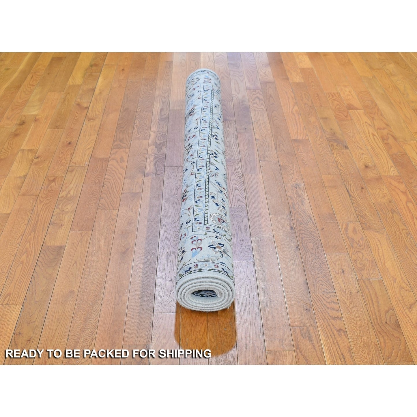 6'1"X6'1" Ivory Wool 250 Kpsi All Over Flower Design Nain Hand Knotted Rug