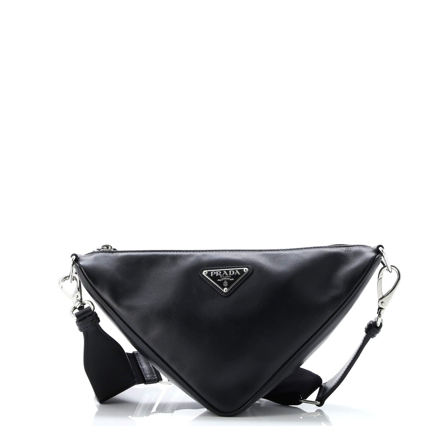Prada Triangle Logo Zip Crossbody Bag Soft Leather Small