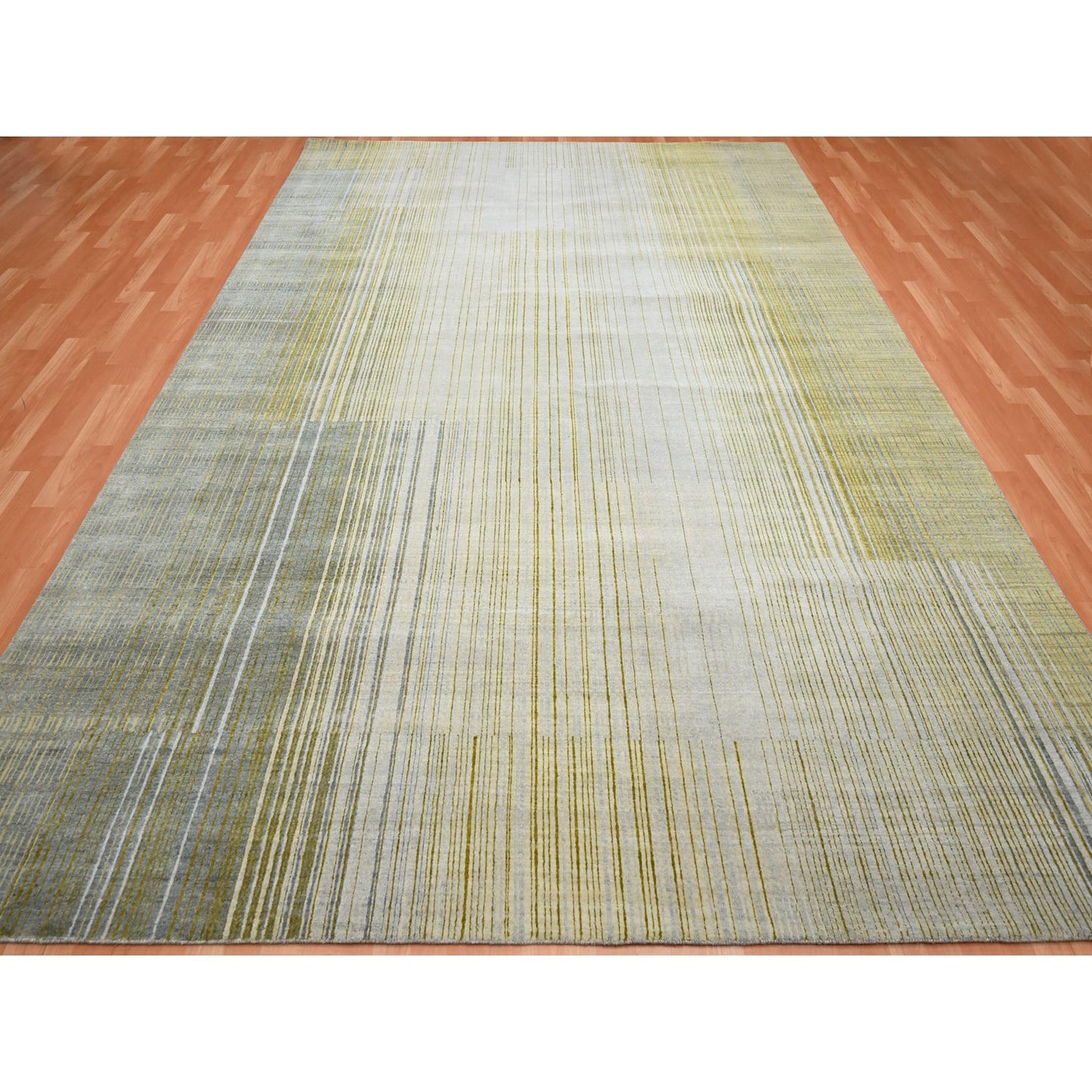 9'2"X12'4" Gray Mid Century Inspired Line Design Wool Hand Knotted Rug