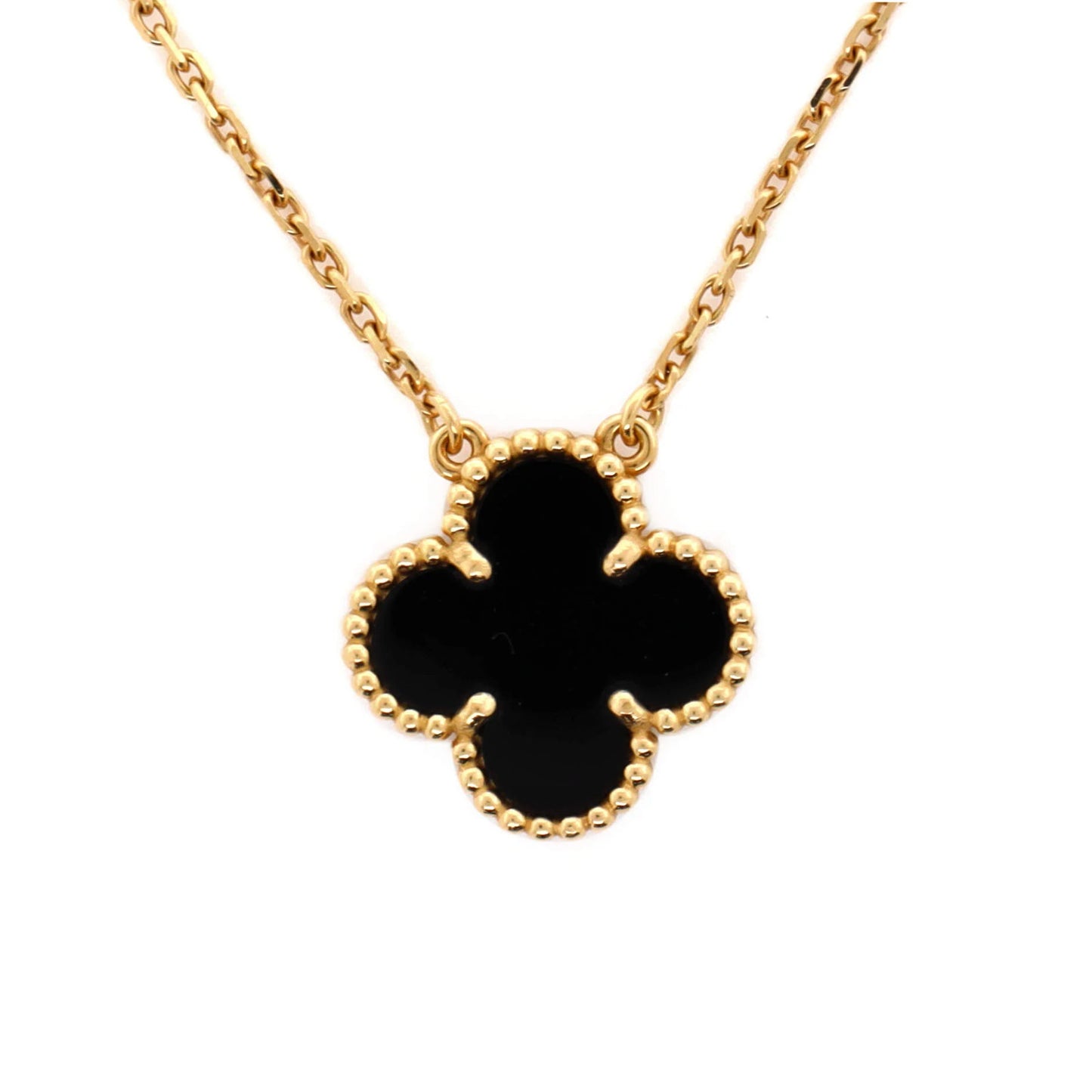 Van Cleef & Arpels Vintage Alhambra Pendant Necklace 18K Yellow Gold And Onyx