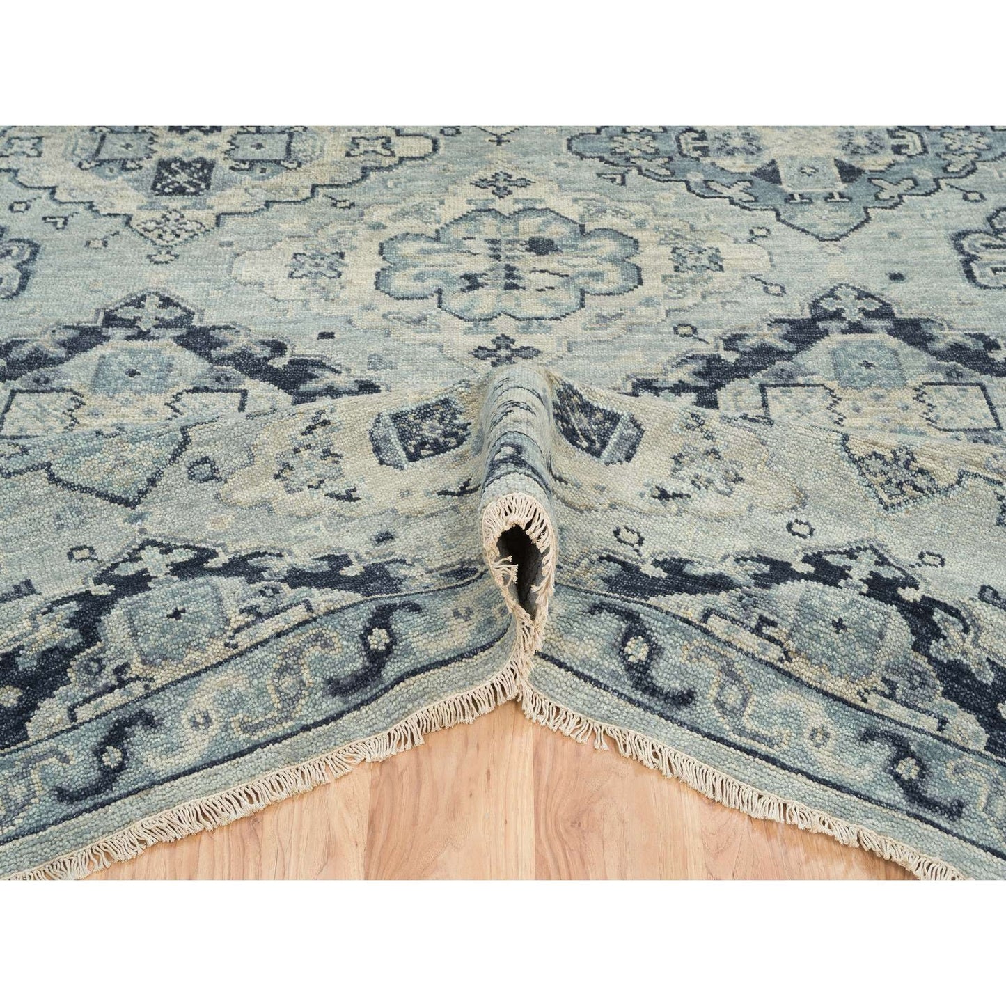 8'10"X11'10" Silver Gray Pure Wool Hand Knotted Anatolian Design Rug