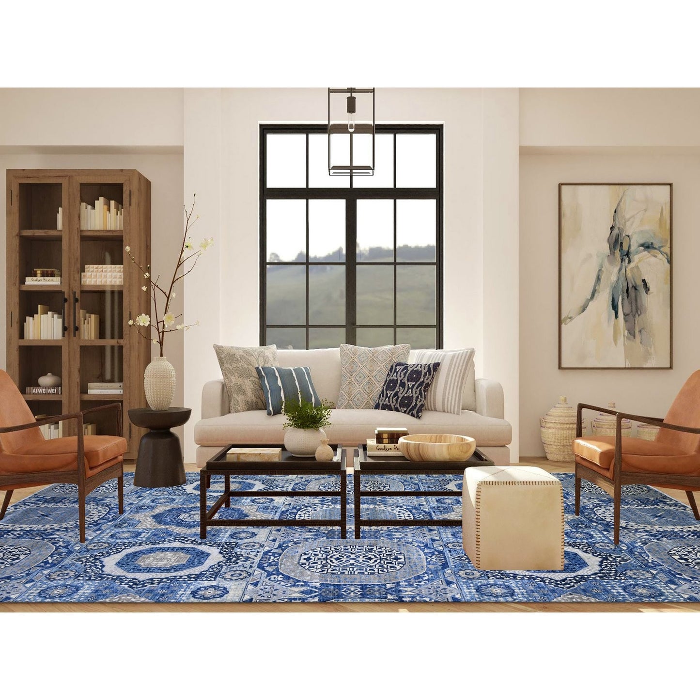 10'X13'8" Blue Fine Aryana Soft Wool Hand Knotted Oriental Rug
