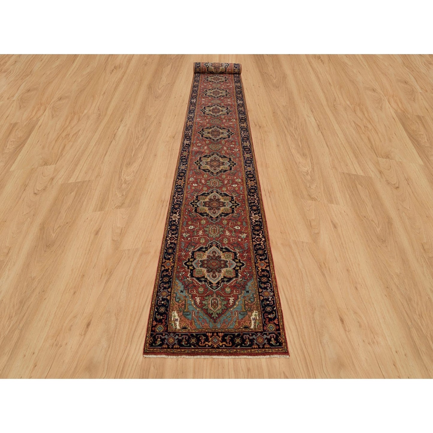 2'8"X22' Carmine Red Heris Re-Creation Soft Wool Xl Runner Oriental Rug