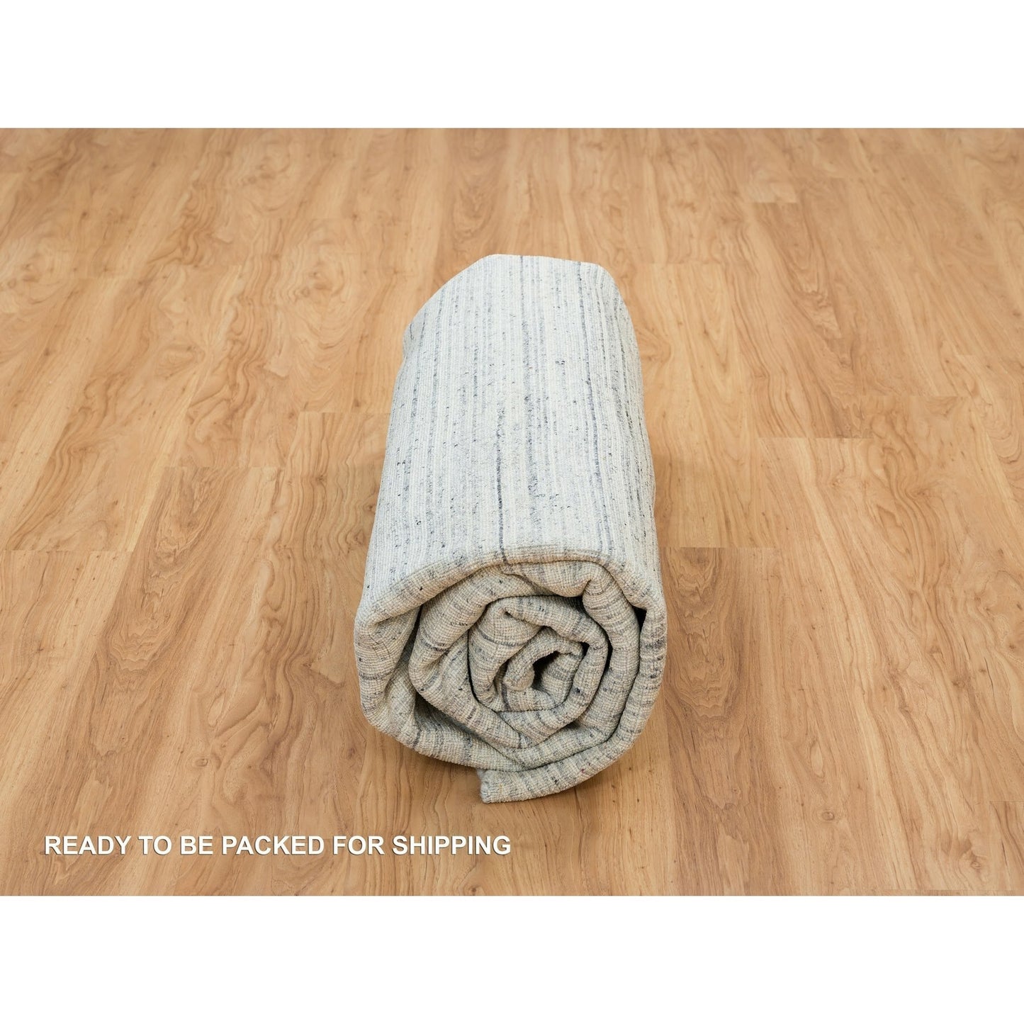 10'X10' Ivory Hand Loomed Plain Modern Striae Design Wool Round Rug