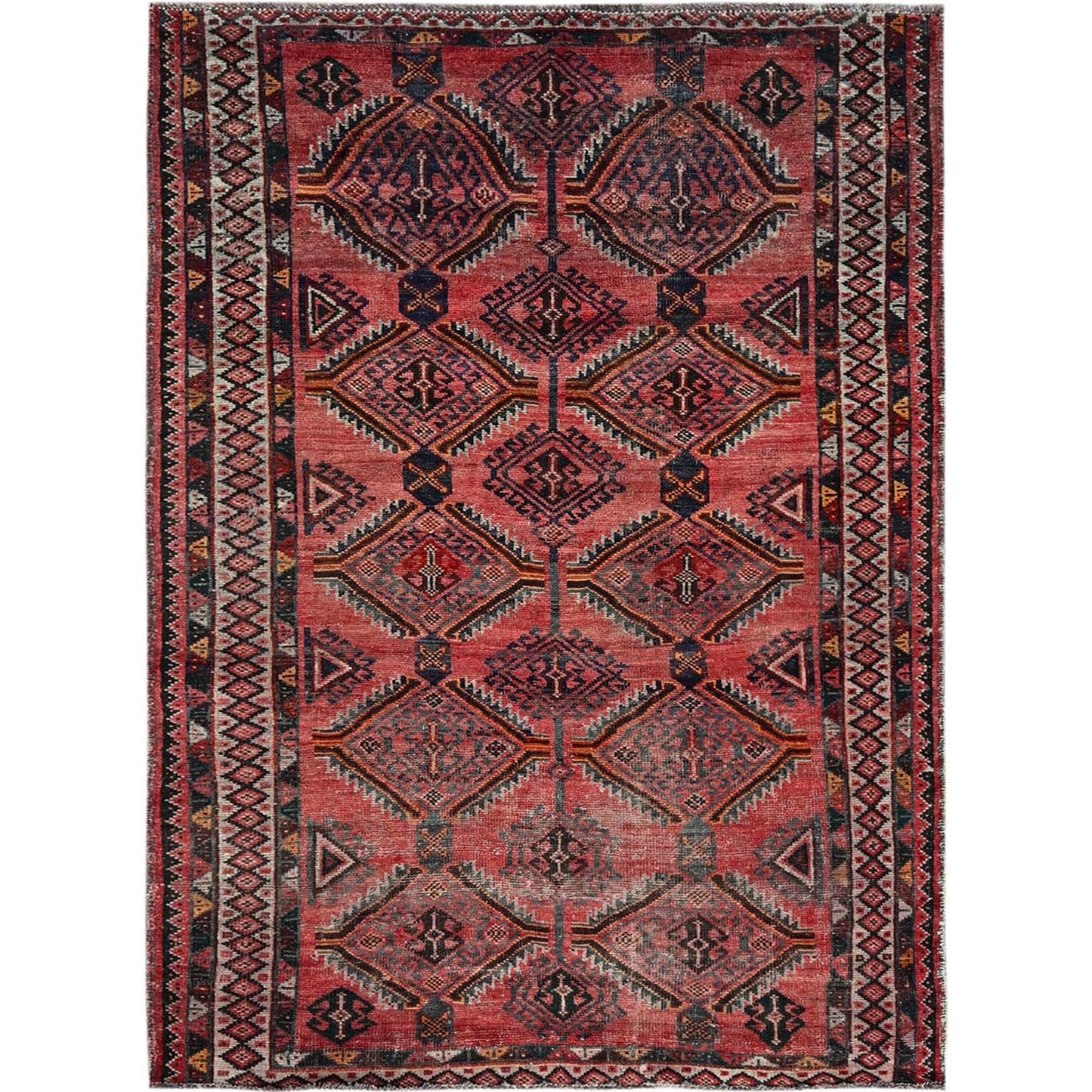 5'2"X7'2" Red Vintage Zoroastrian Balooch Hand Knotted Wool Oriental Rug