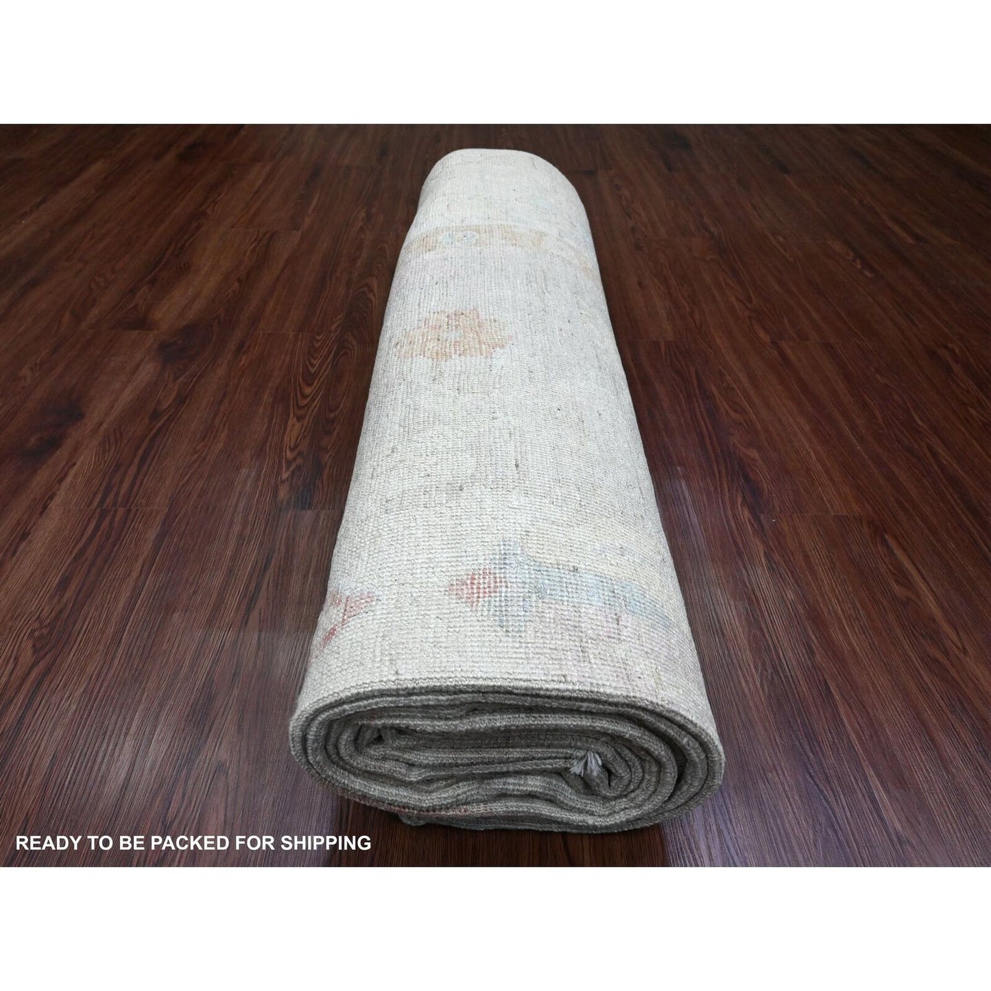 7'8"X14'10" Cloud Gray Hand Knotted Afghan Angora Oushak Wool Runner Rug