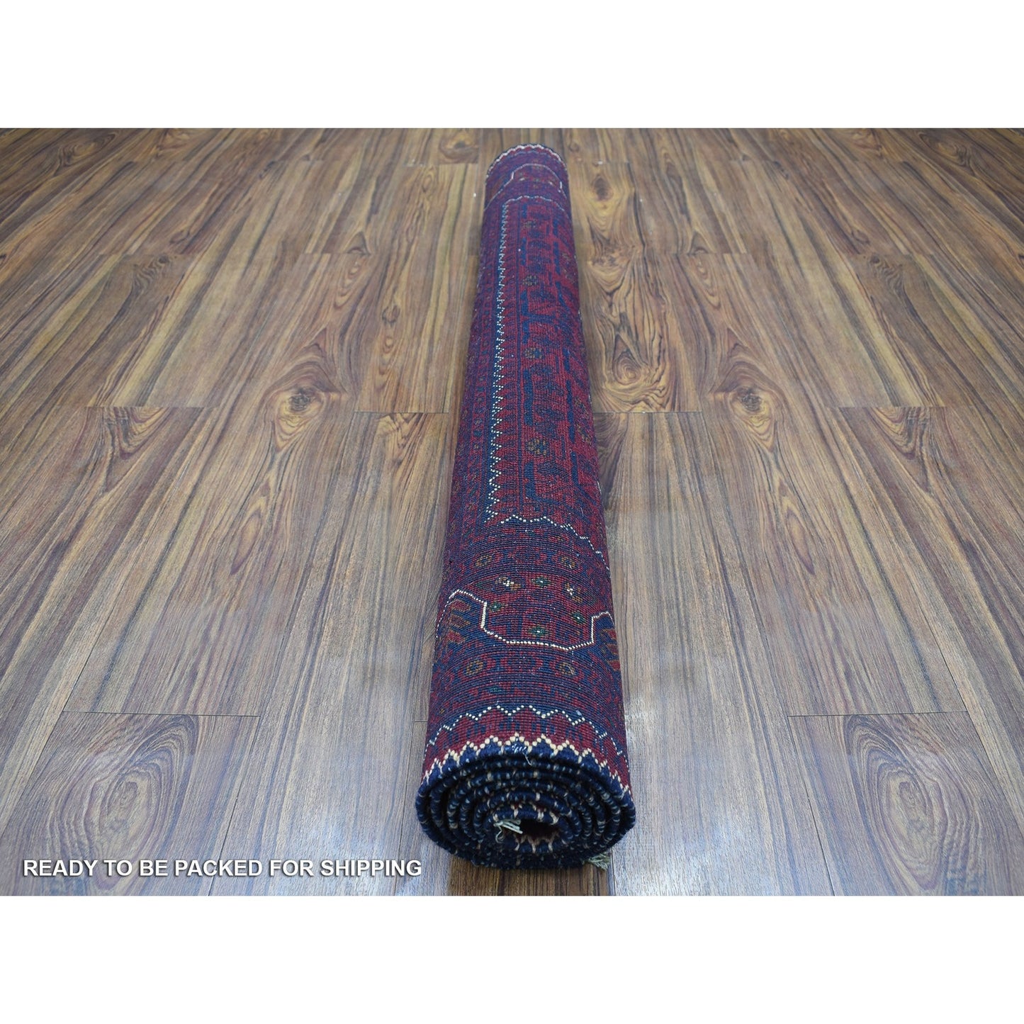 3'10"X5'9" Saturated Red Afghan Khamyab Hand Knotted Natural Wool Rug