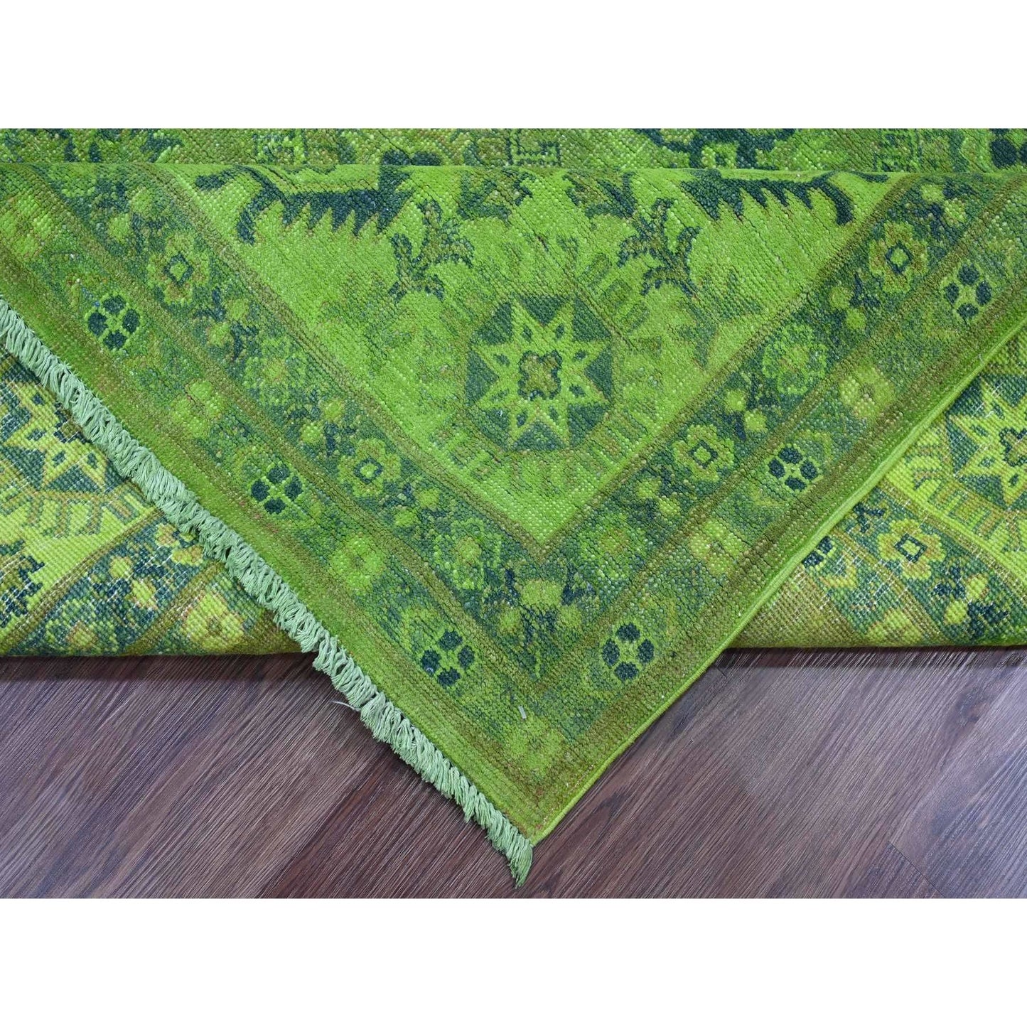 8'X9'8" Pear Green Overdyed Kazak Geometric Design Hand Knotted Wool Rug