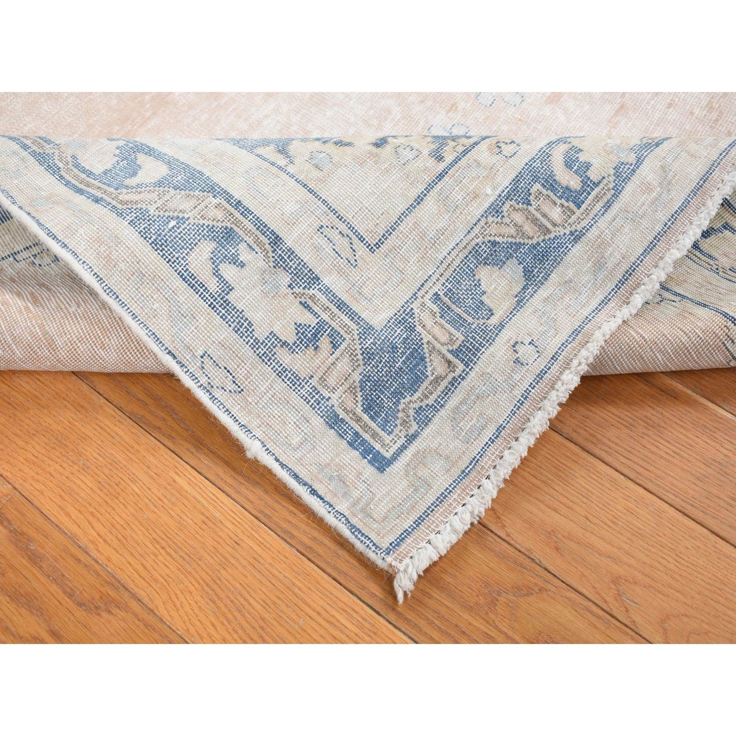 4'7"X7'6" Pink Worn Wool Hand Knotted White Wash Vintage Karman Rug