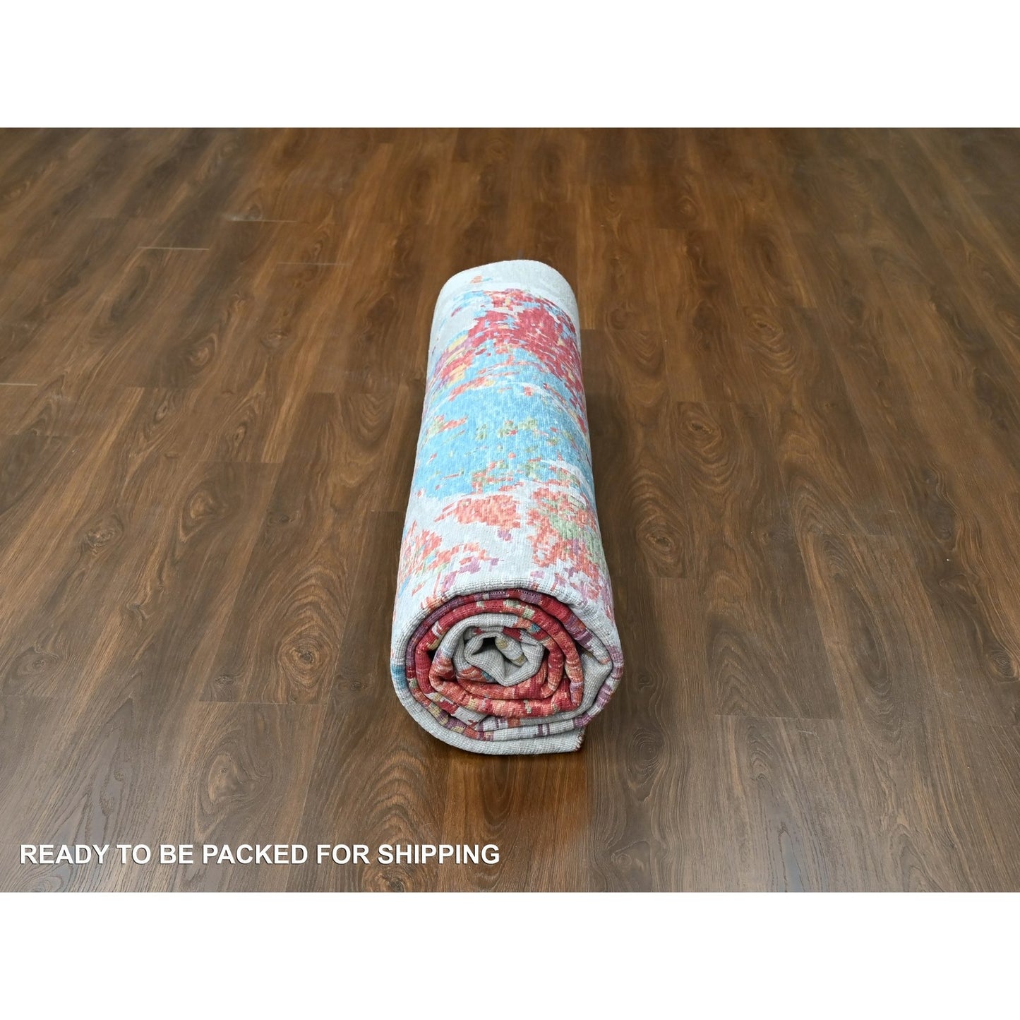 9'1"X12' Ruby Red Abstract Design Wool And Silk Hand Knotted Modern Rug