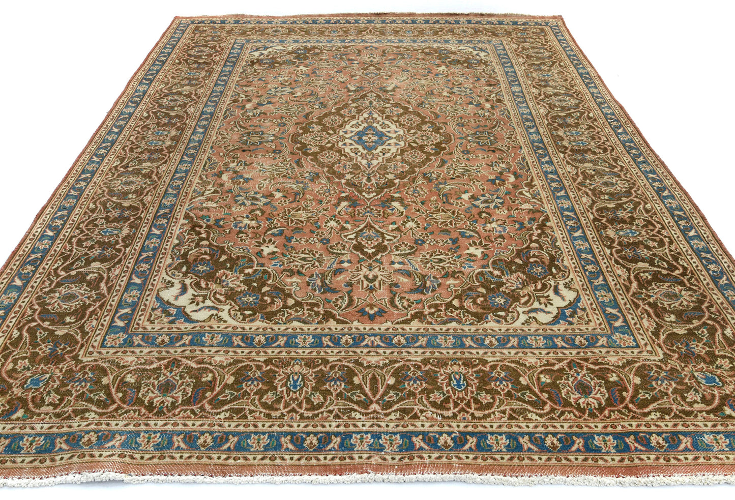 Distressed Vintage Wool Oriental Rug Muted Brown